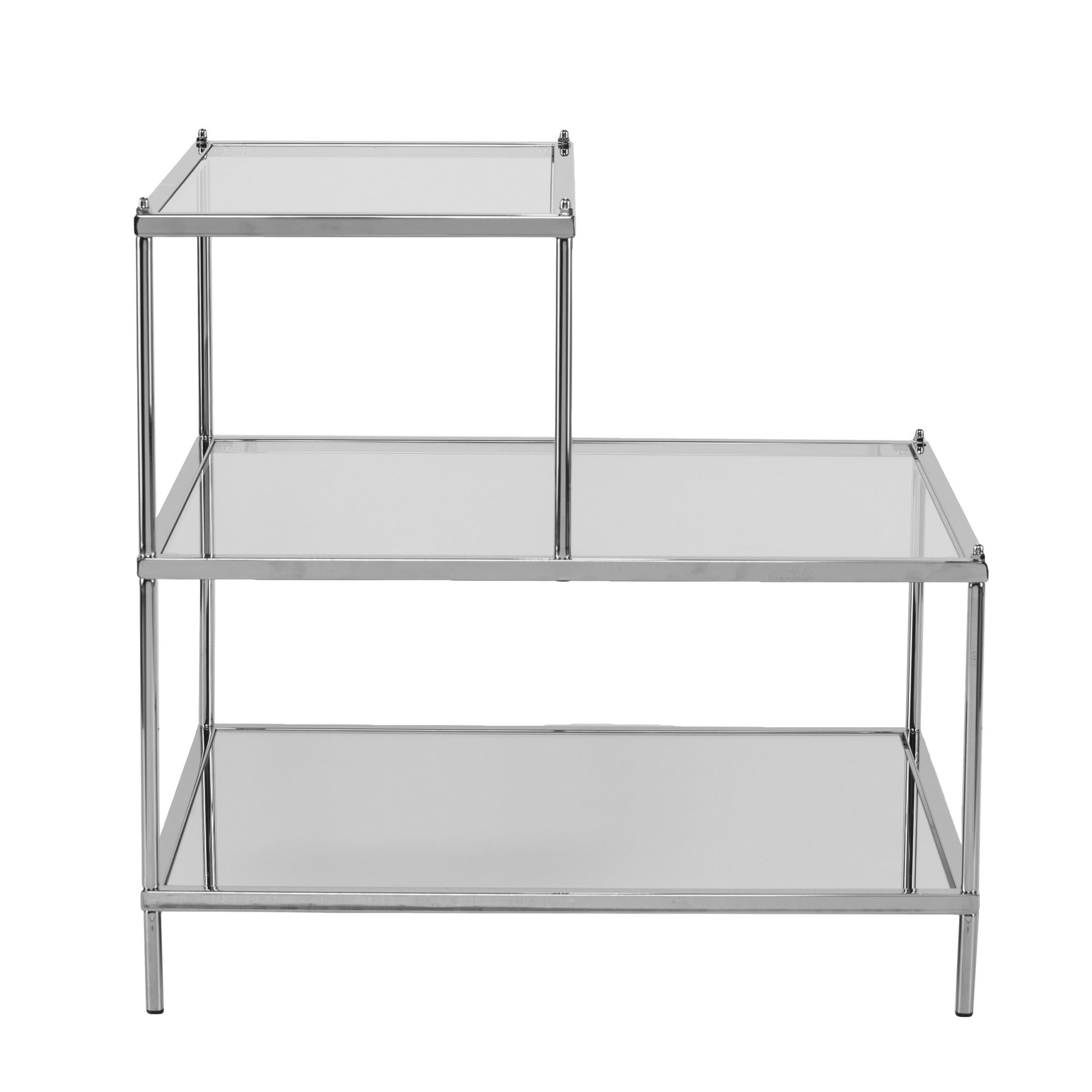 24" Silver And Clear Glass Mirrored End Table-End-Side Tables-DECOROLALA