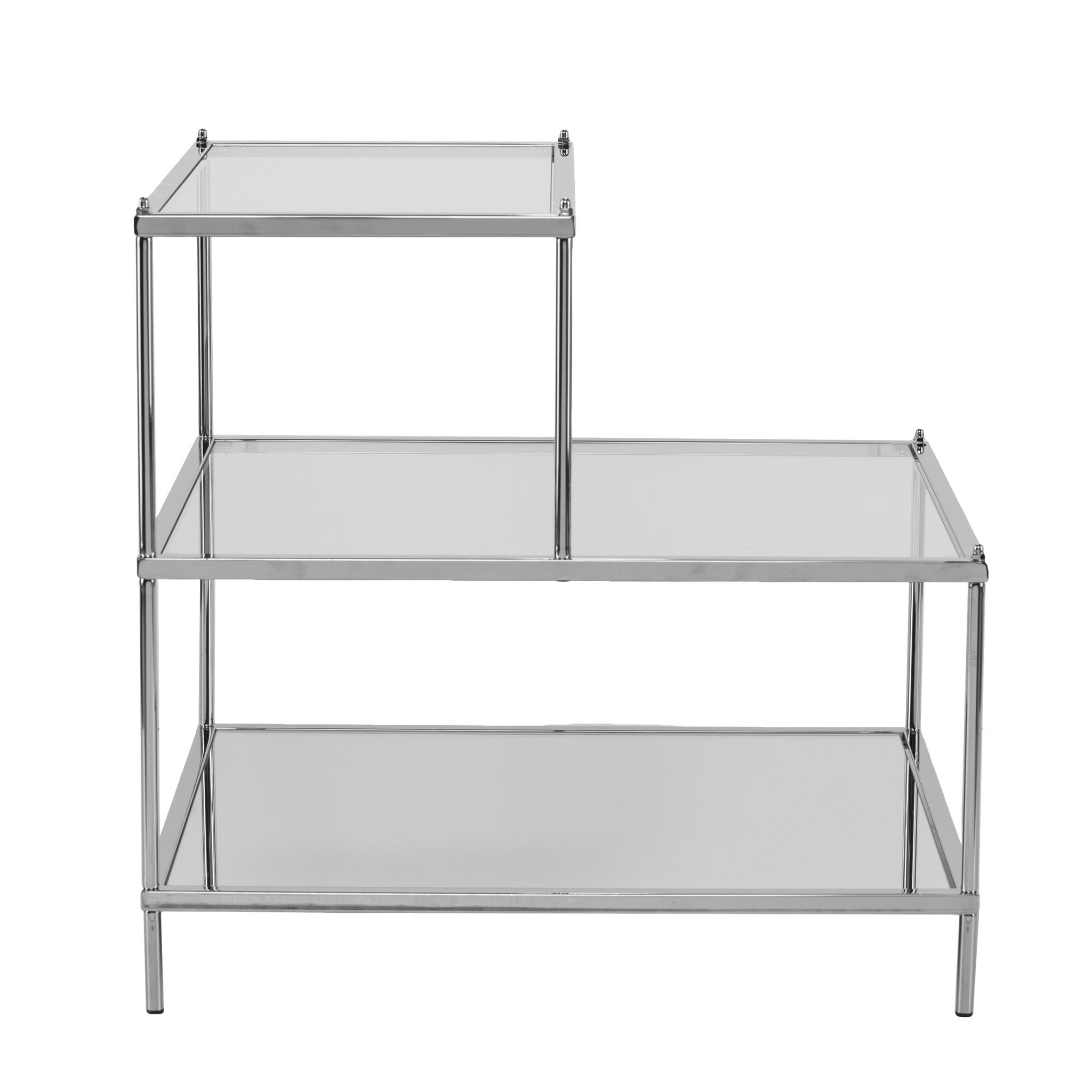24" Silver And Clear Glass Mirrored End Table-End-Side Tables-DECOROLALA