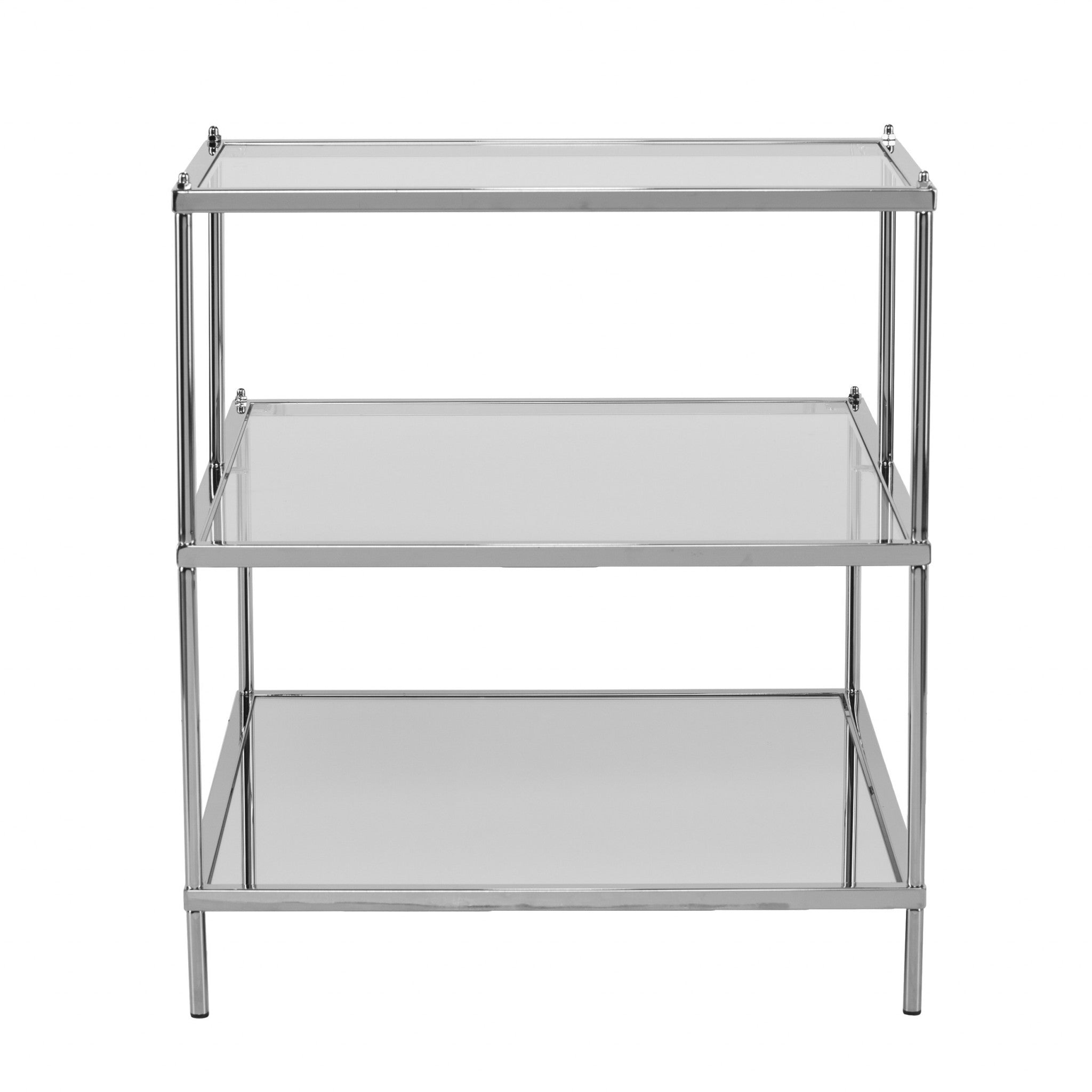 24" Silver And Clear Glass Mirrored End Table-End-Side Tables-DECOROLALA