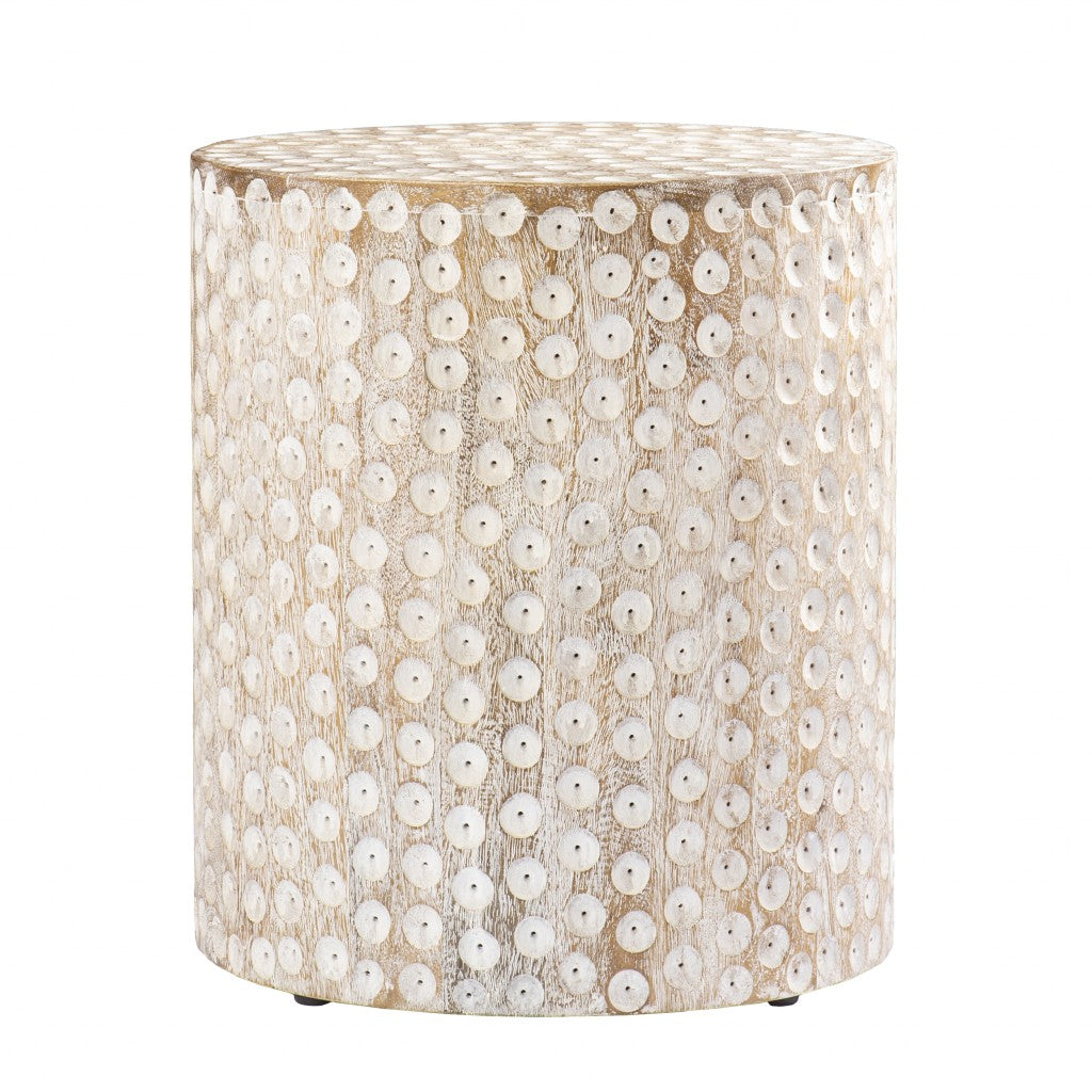 18" Washed White Solid Wood Round End Table-End-Side Tables-DECOROLALA
