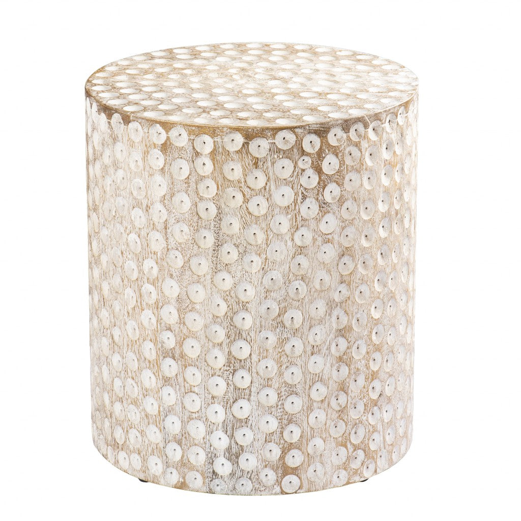 18" Washed White Solid Wood Round End Table-End-Side Tables-DECOROLALA
