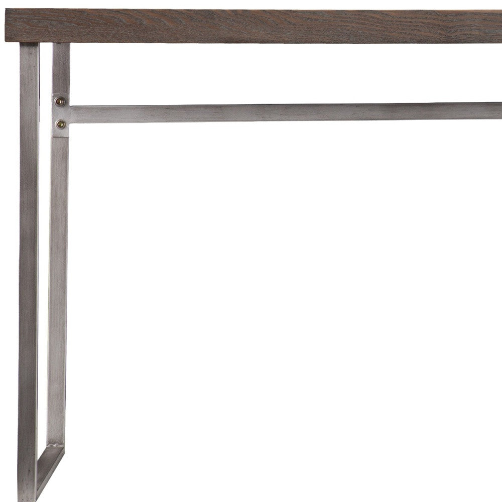 46" Gray Brown and Silver Distressed Sled Console Table-Console Tables-DECOROLALA