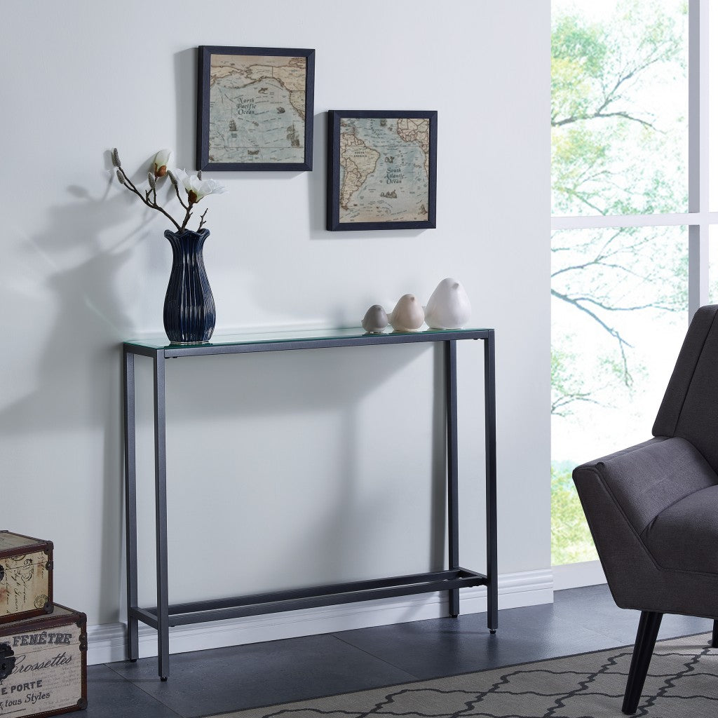 36" Black and Gunmetal Mirrored Glass Console Table-Console Tables-DECOROLALA