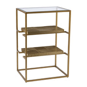 24" Brass Glass And Iron Rectangular End Table With Two Shelves-0