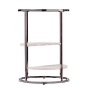 24" Black Metal Glass And Faux Marble Round End Table With Two Shelves-0