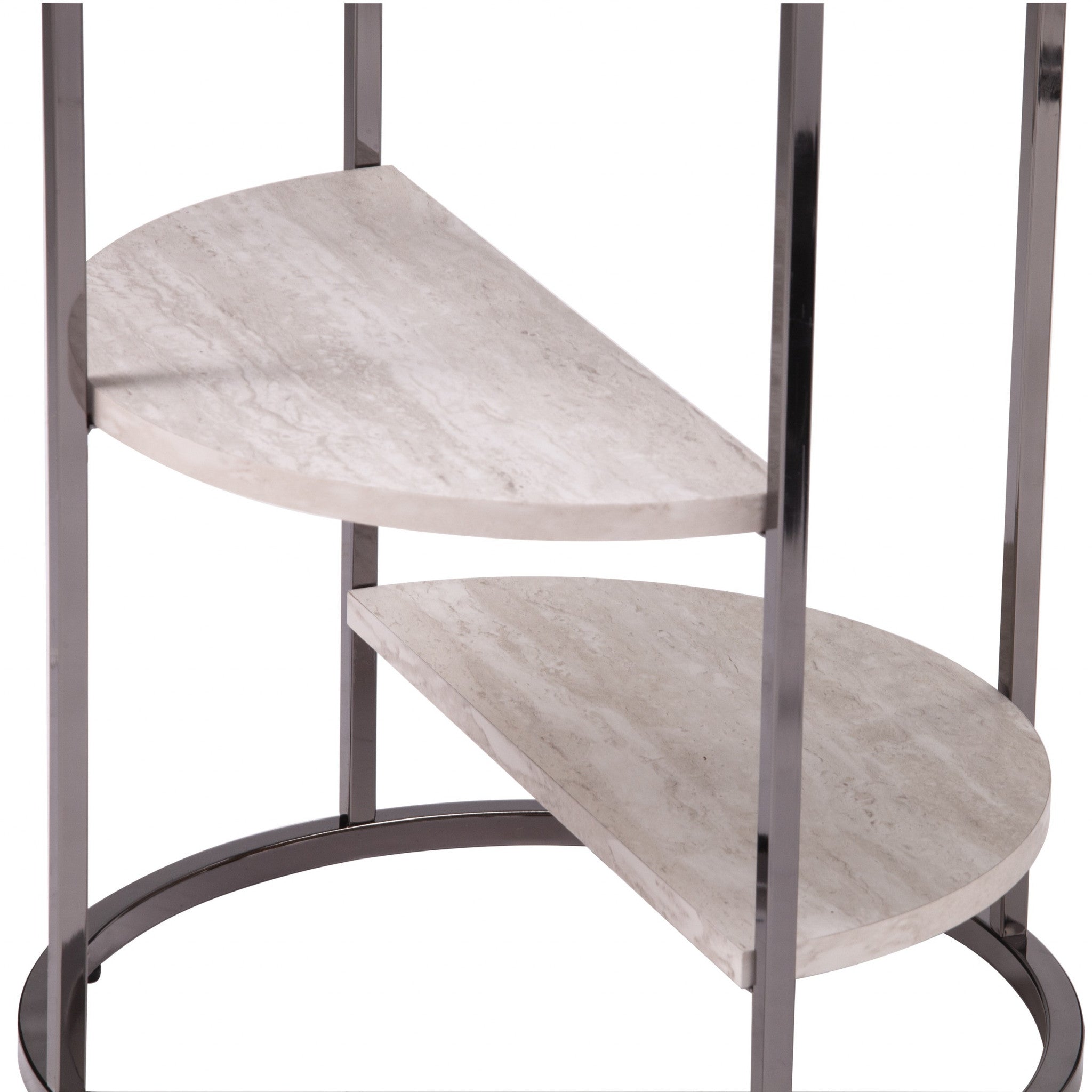 24" Black Metal Glass And Faux Marble Round End Table With Two Shelves-7