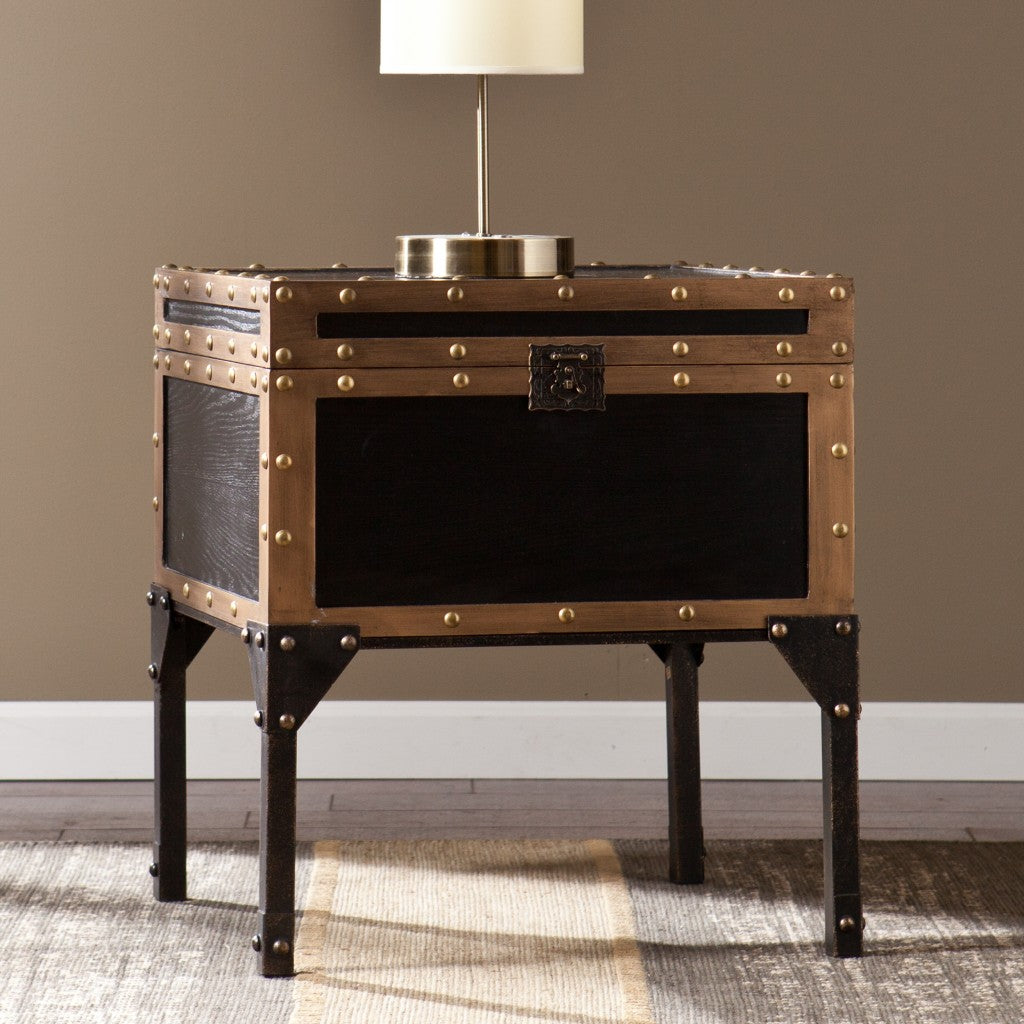 23" Black Manufactured Wood And Iron Square End Table-End-Side Tables-DECOROLALA