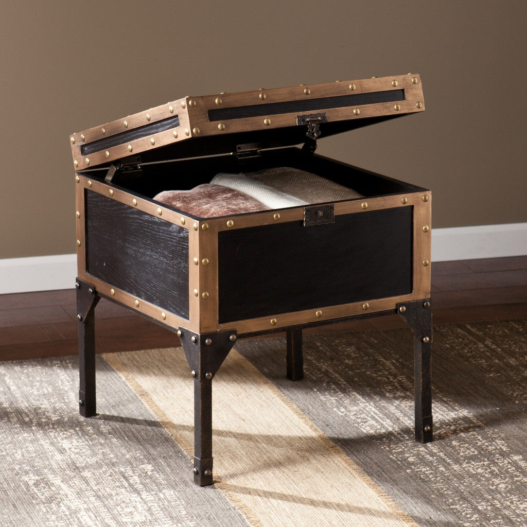 23" Black Manufactured Wood And Iron Square End Table-End-Side Tables-DECOROLALA