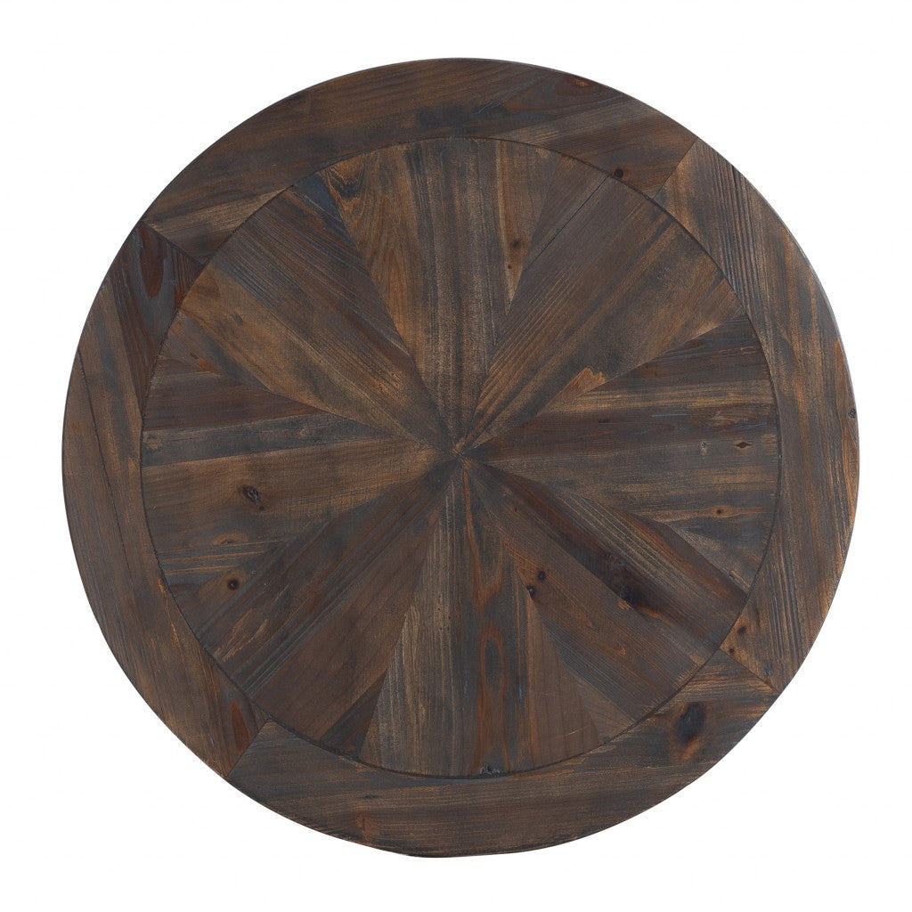 24" Natural Wood Solid Wood And Iron Round End Table-End-Side Tables-DECOROLALA