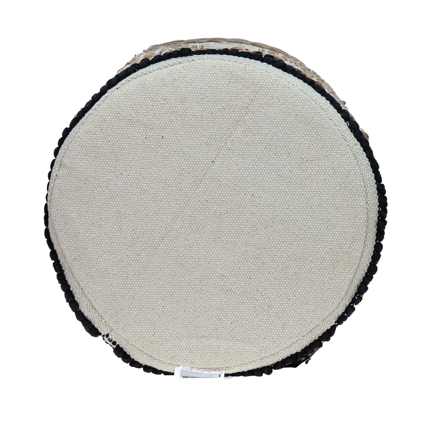 16" Beige Jute And Brown Round Abstract Ottoman-Ottomans-DECOROLALA