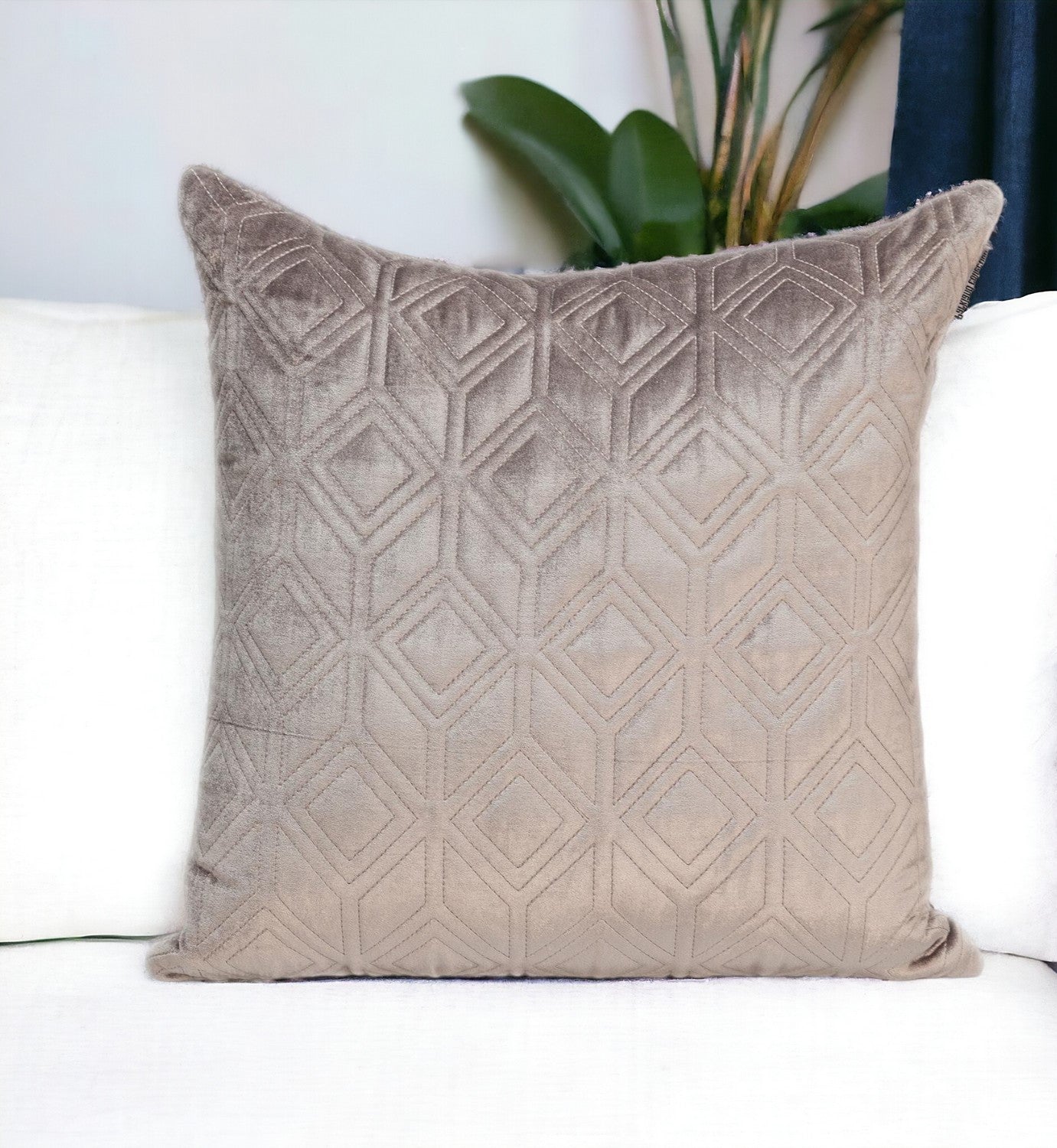 Tufted Diamonds Taupe Velvet Accent Pillow-Accent Throw Pillows-DECOROLALA