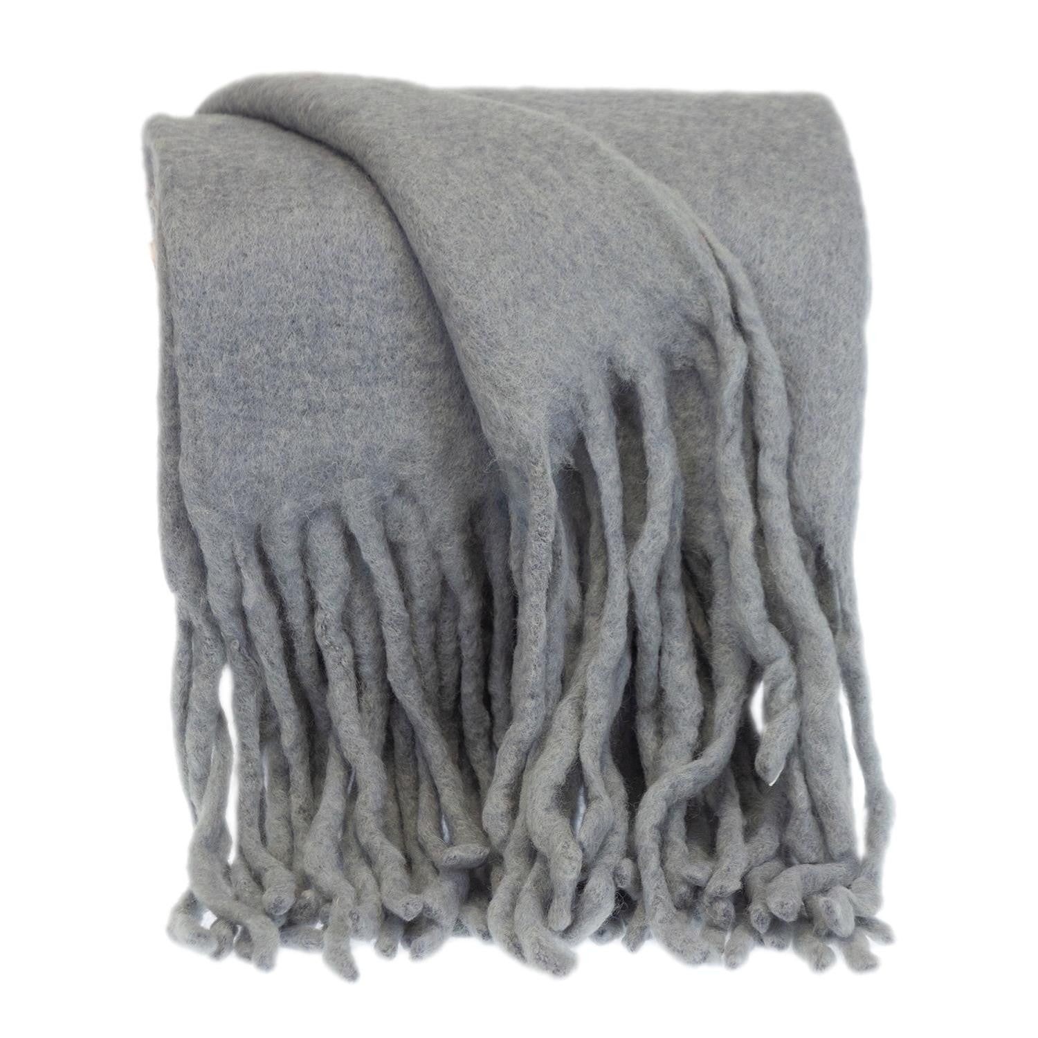 Gray Knitted Acrylic Solid Color Reversable Throw-Throws & Blankets-DECOROLALA