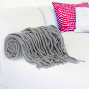 Gray Knitted Acrylic Solid Color Reversable Throw-Throws & Blankets-DECOROLALA