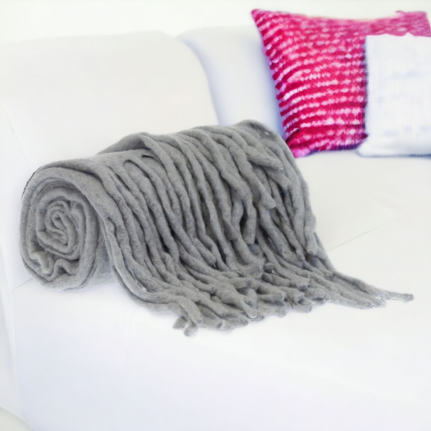 Gray Knitted Acrylic Solid Color Reversable Throw-Throws & Blankets-DECOROLALA