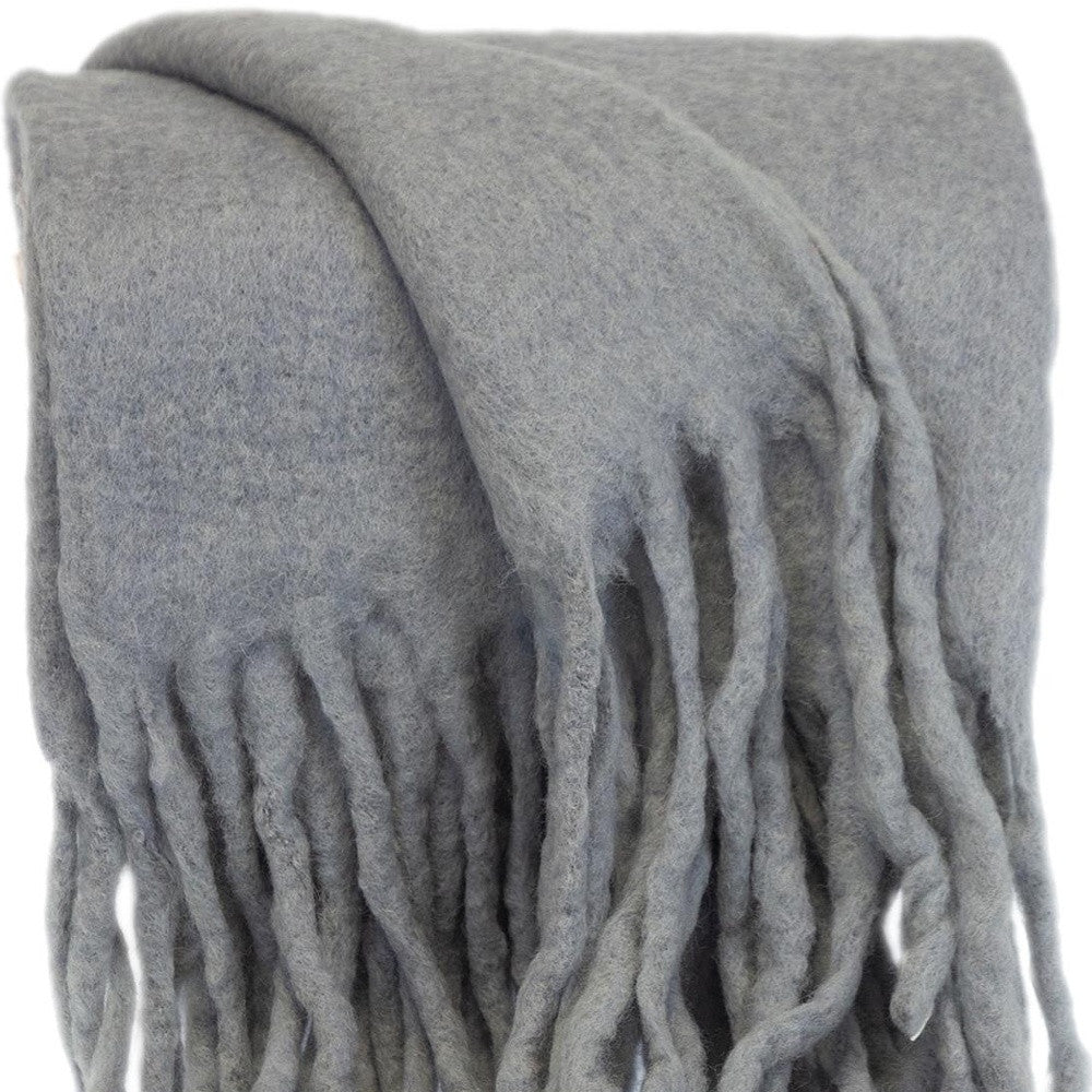 Gray Knitted Acrylic Solid Color Reversable Throw-Throws & Blankets-DECOROLALA