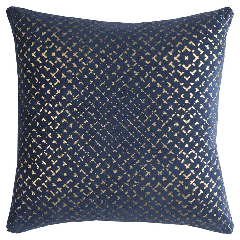 20" Blue and Gold Geometric Cotton Throw Pillow-Accent Throw Pillows-DECOROLALA