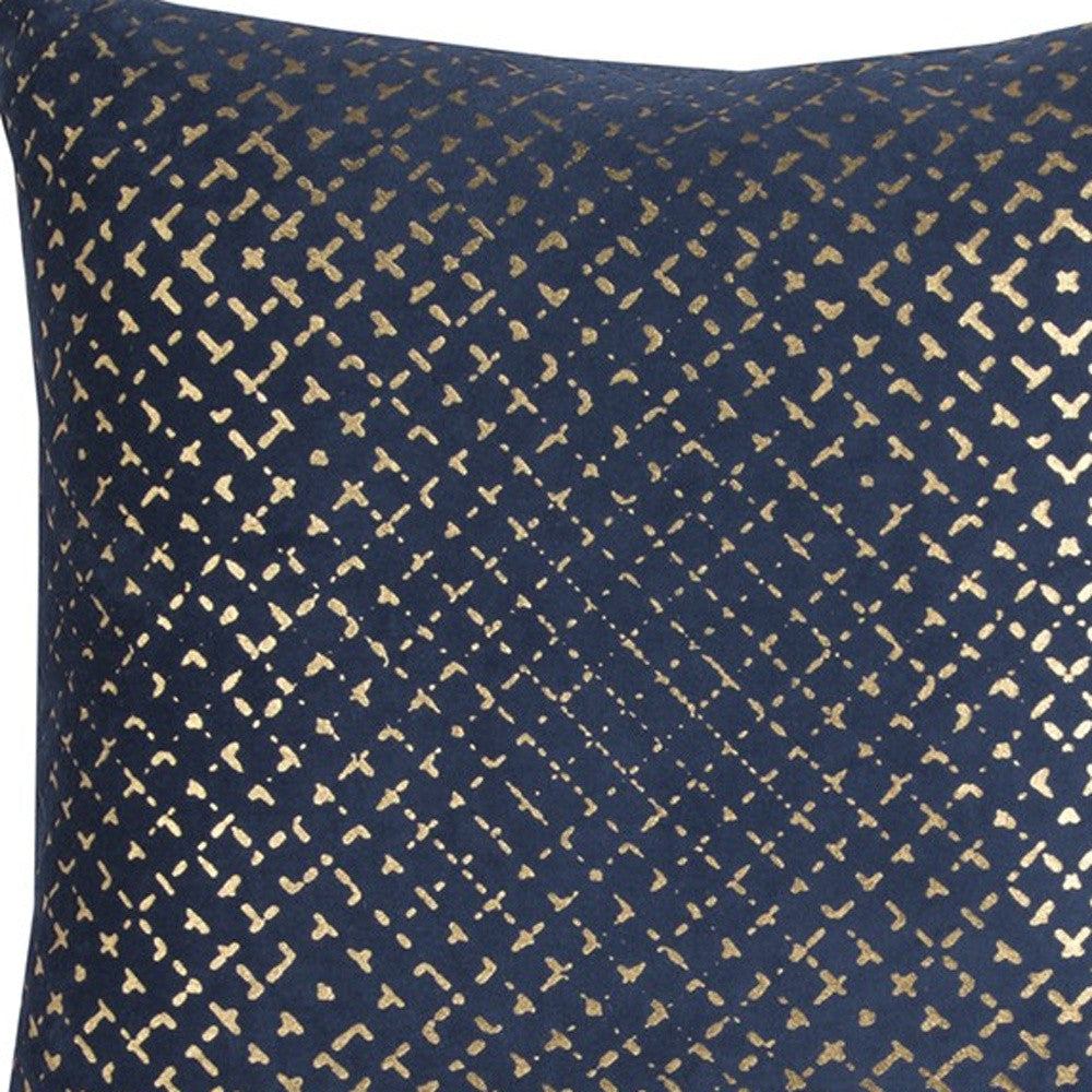 20" Blue and Gold Geometric Cotton Throw Pillow-Accent Throw Pillows-DECOROLALA