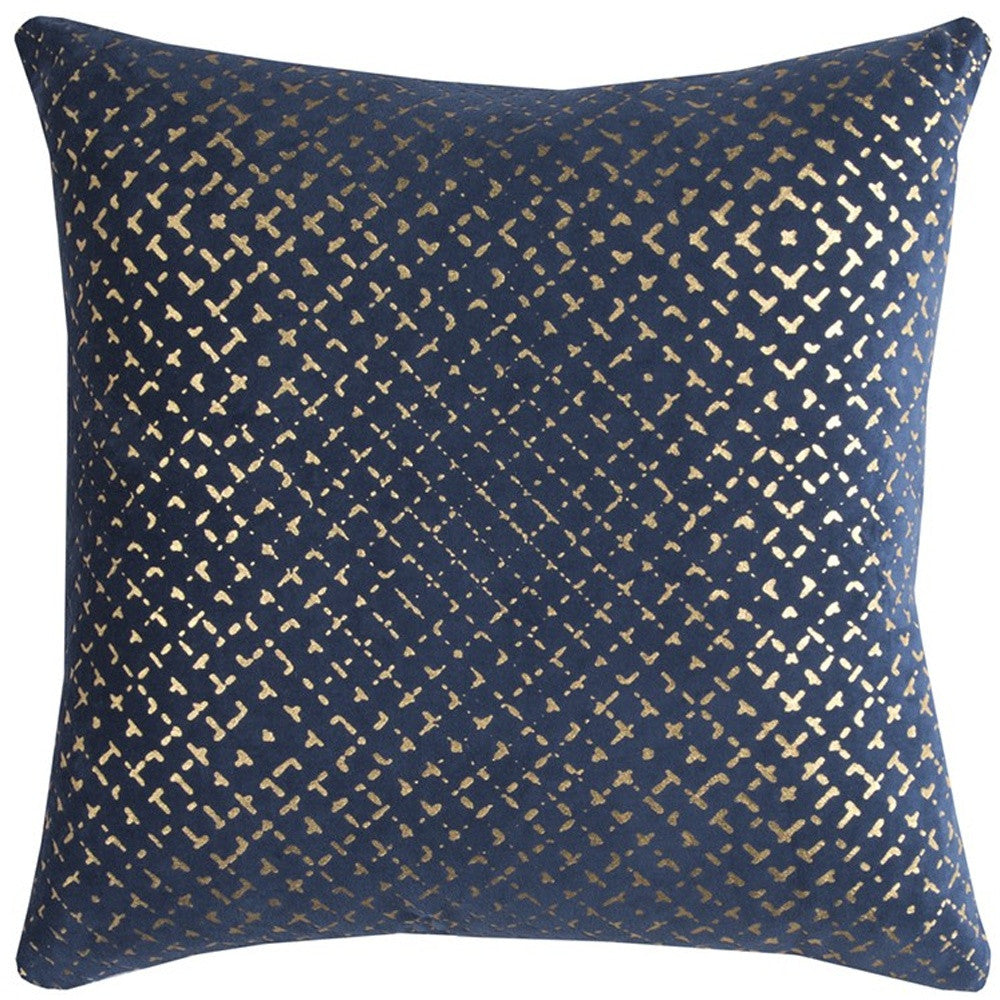 20" Blue and Gold Geometric Cotton Throw Pillow-Accent Throw Pillows-DECOROLALA