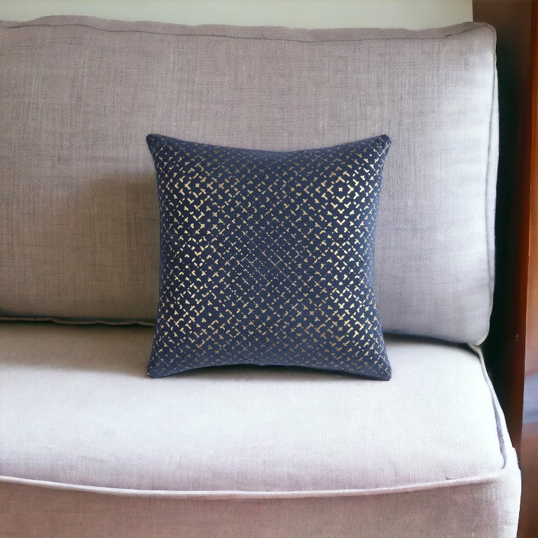 20" Blue and Gold Geometric Cotton Throw Pillow-Accent Throw Pillows-DECOROLALA