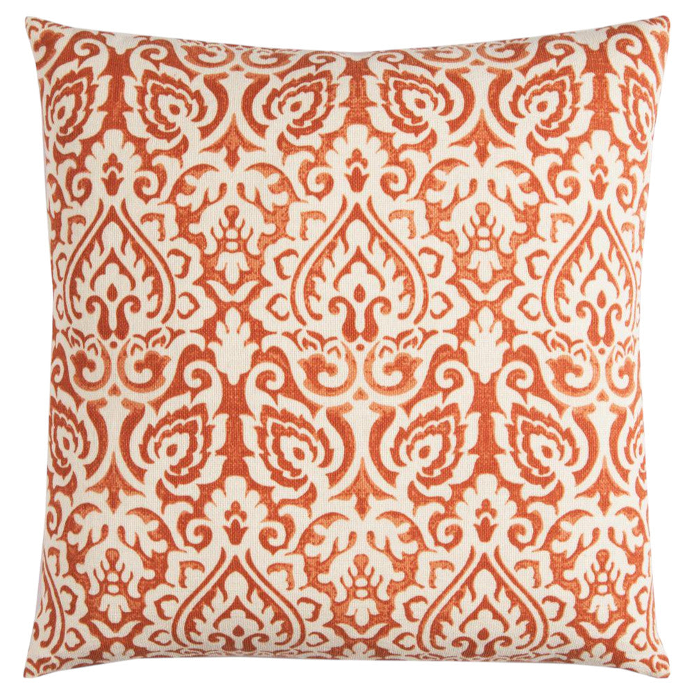 22" Orange and White Damask Cotton Throw Pillow-Accent Throw Pillows-DECOROLALA