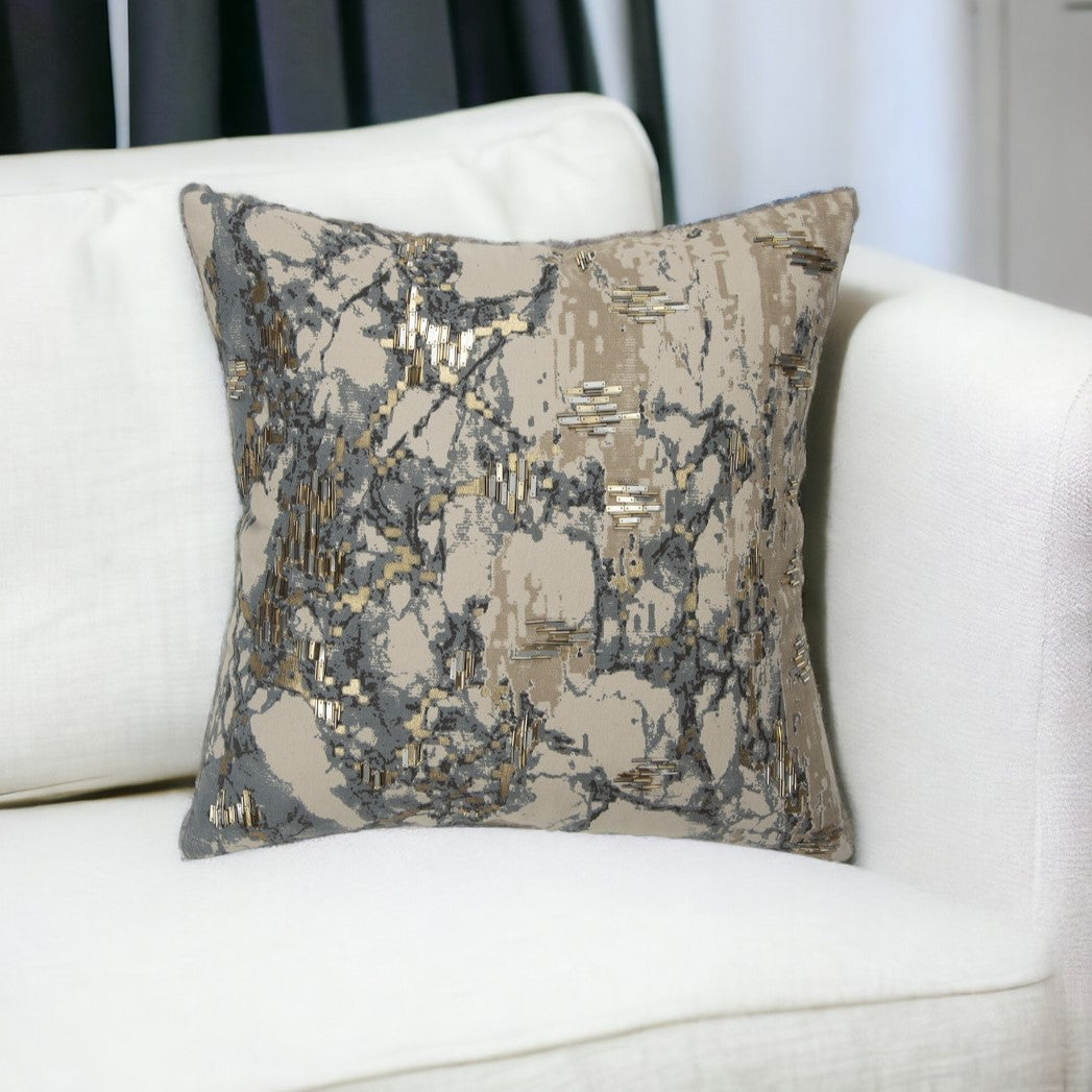 Natural Taupe Marbled Pattern Throw Pillow-0