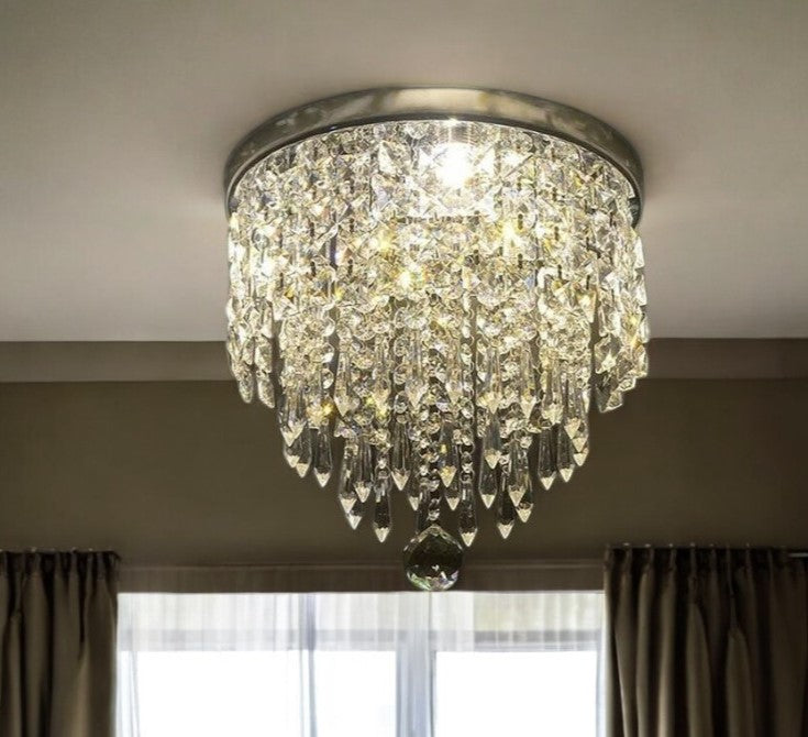 Black and Gold Shaded Transparent Glass and Crystals Dimmable Ceiling Light With Clear Shades-Chandeliers-DECOROLALA