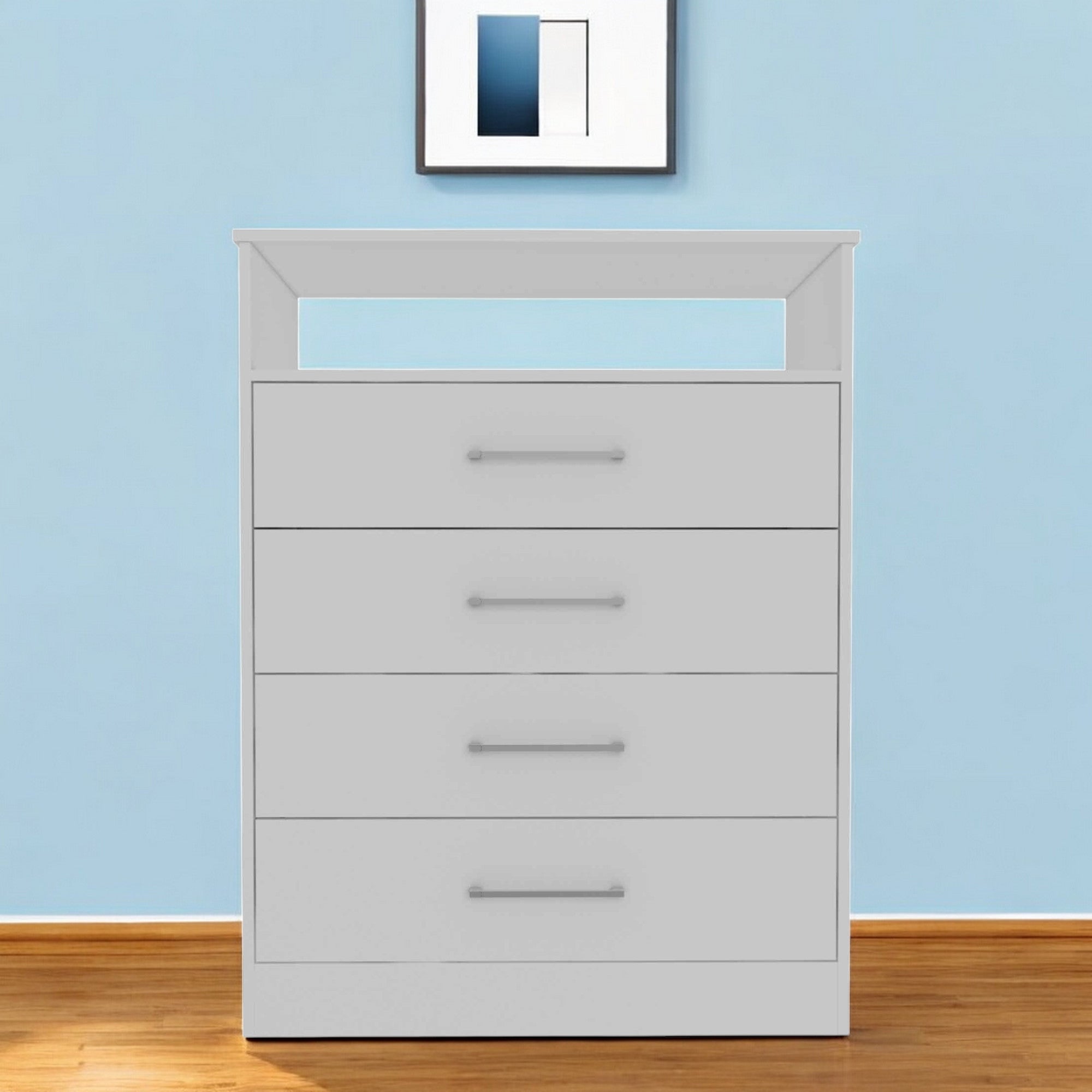 Modern White Four Drawer Dresser with Hutch-Dressers-DECOROLALA