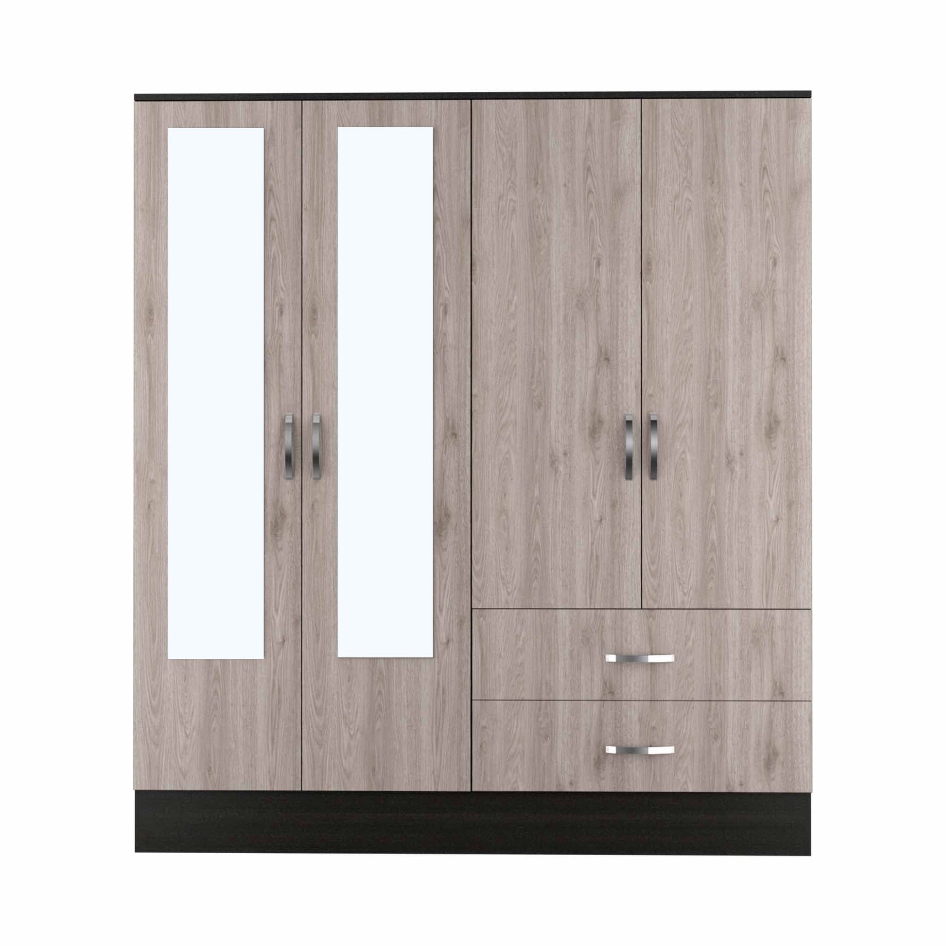 71" Light Oak and Black Four Door Wardrobe Closet with Mirrors-Dressers-DECOROLALA