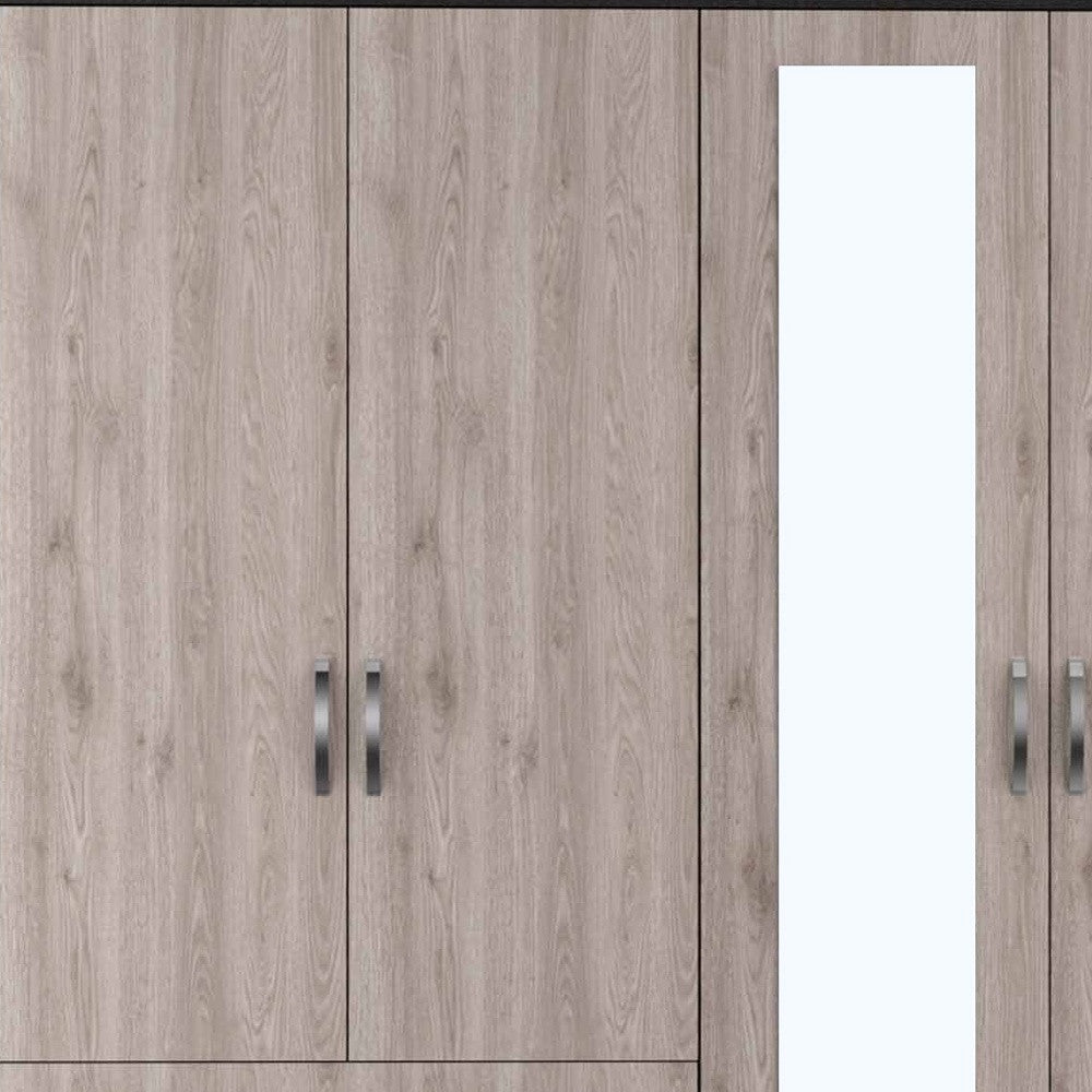71" Light Oak and Black Four Door Wardrobe Closet with Mirrors-Dressers-DECOROLALA