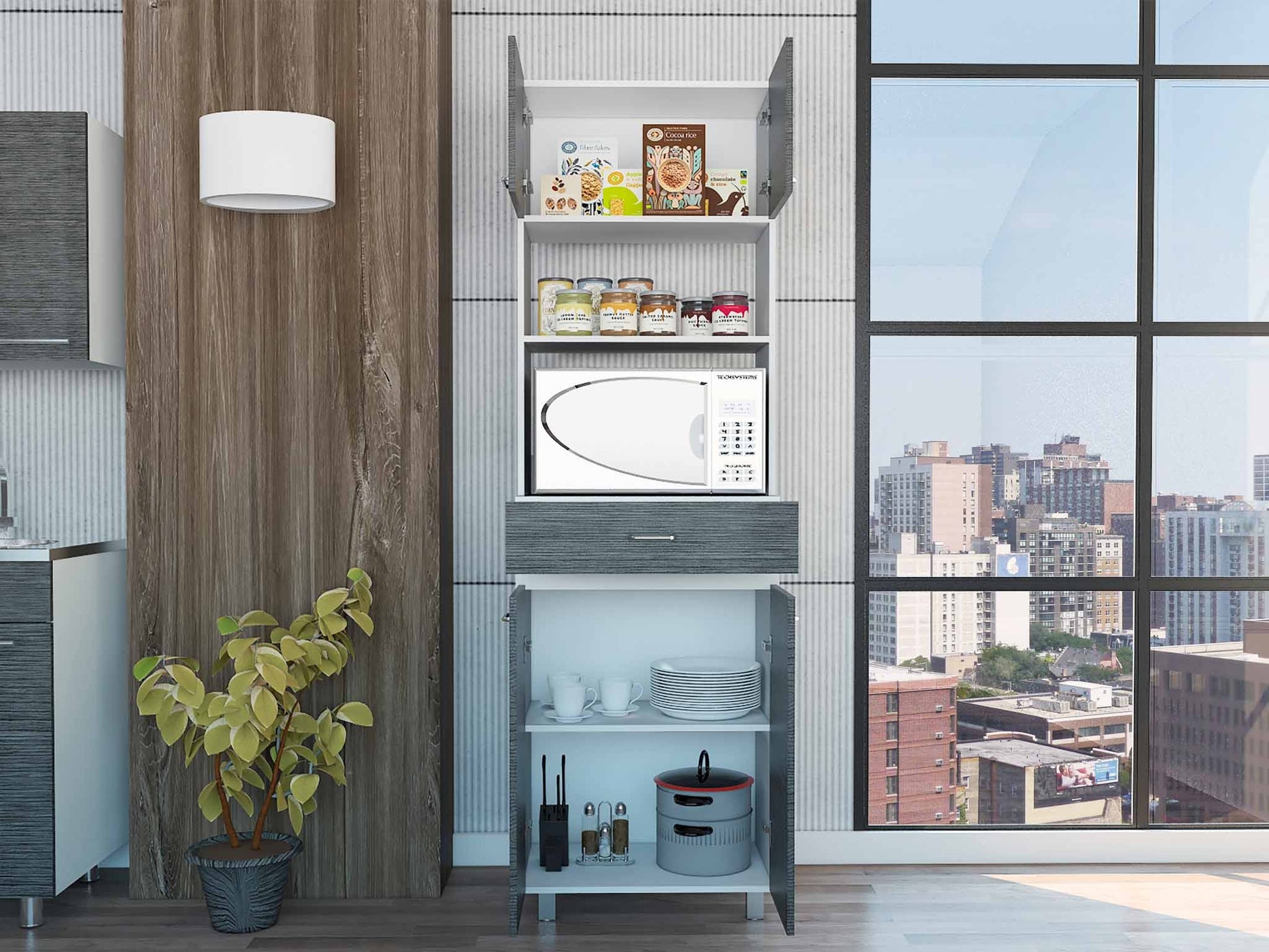 79" Gray Pantry Cabinet with Three Storage Shelves-7
