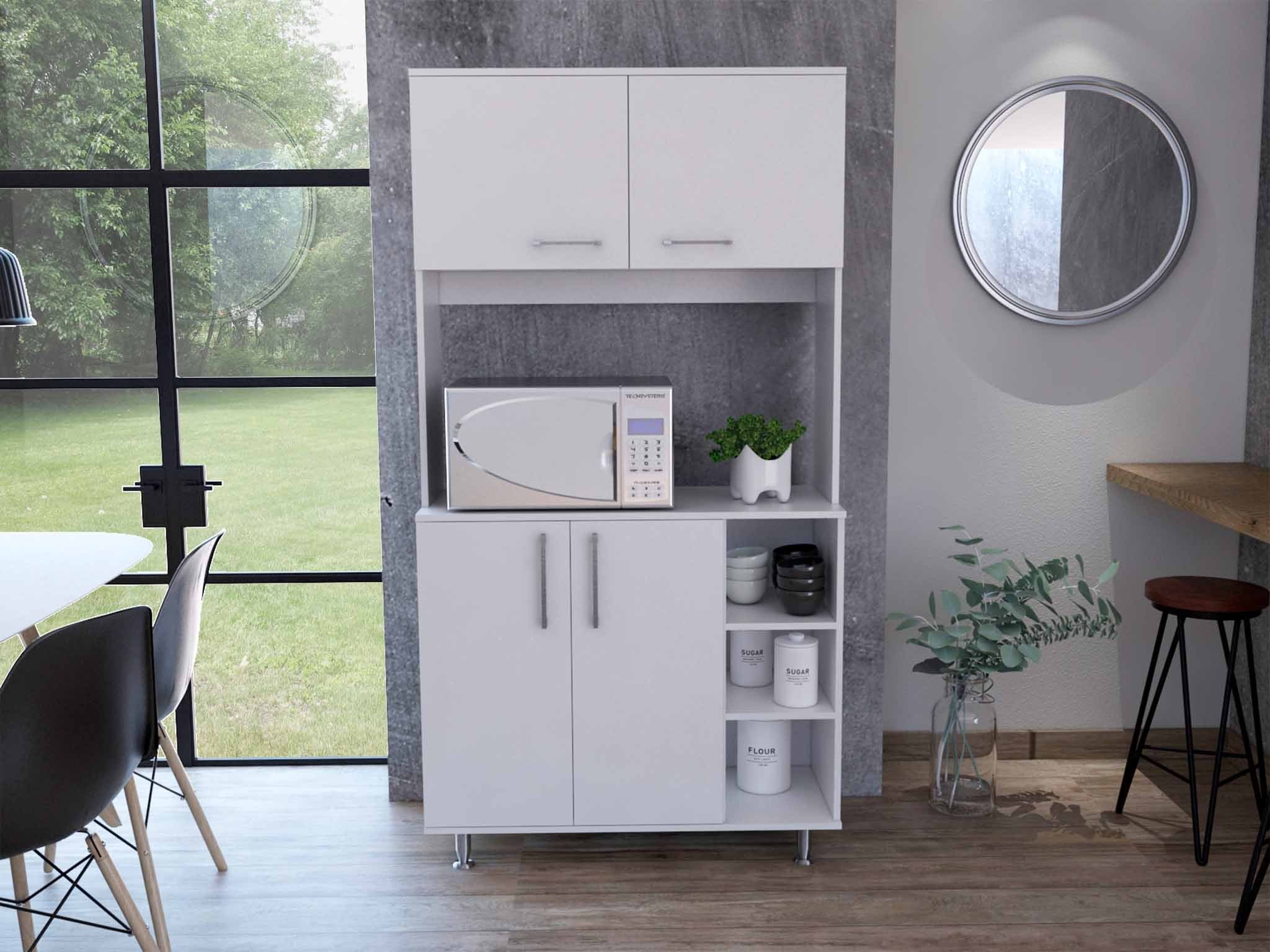 71" Modern White Pantry Cabinet with Five Shelves-5