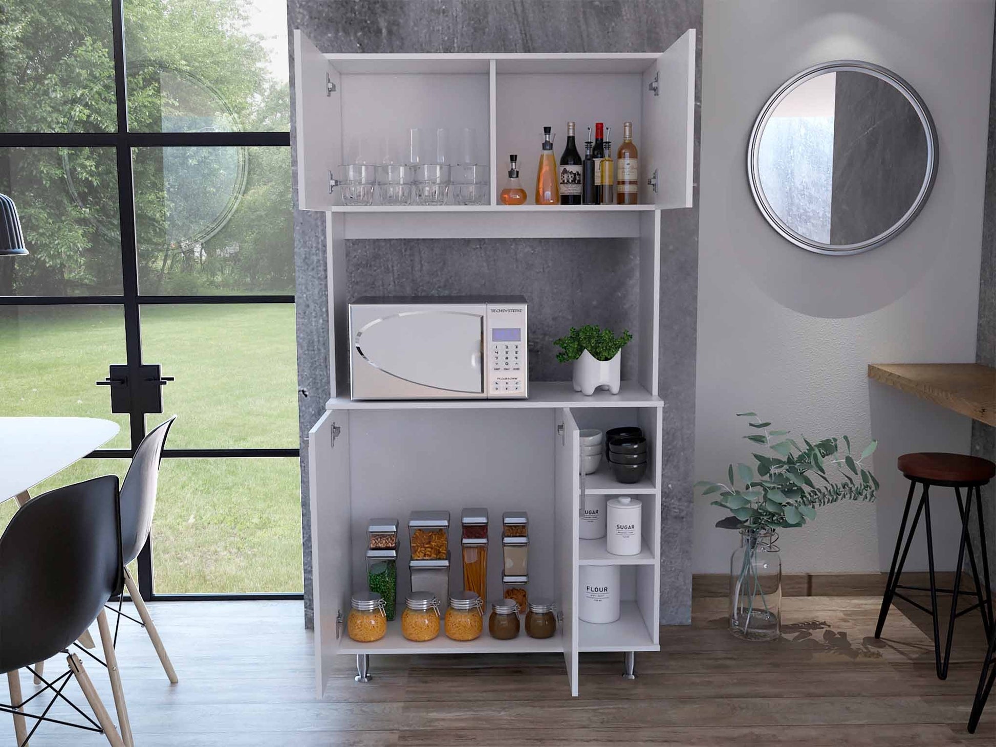 71" Modern White Pantry Cabinet with Five Shelves-6