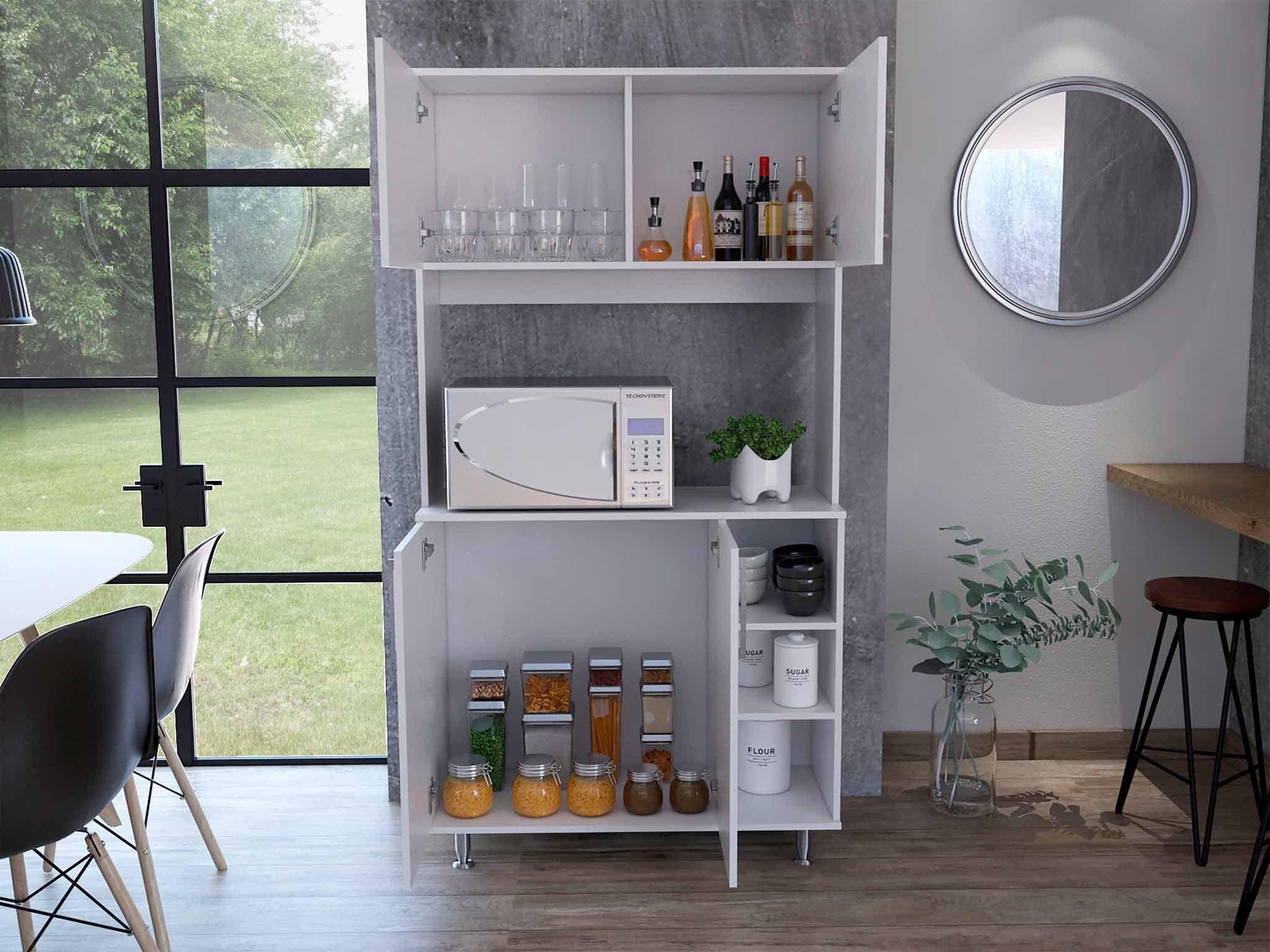71" Modern White Pantry Cabinet with Five Shelves-6
