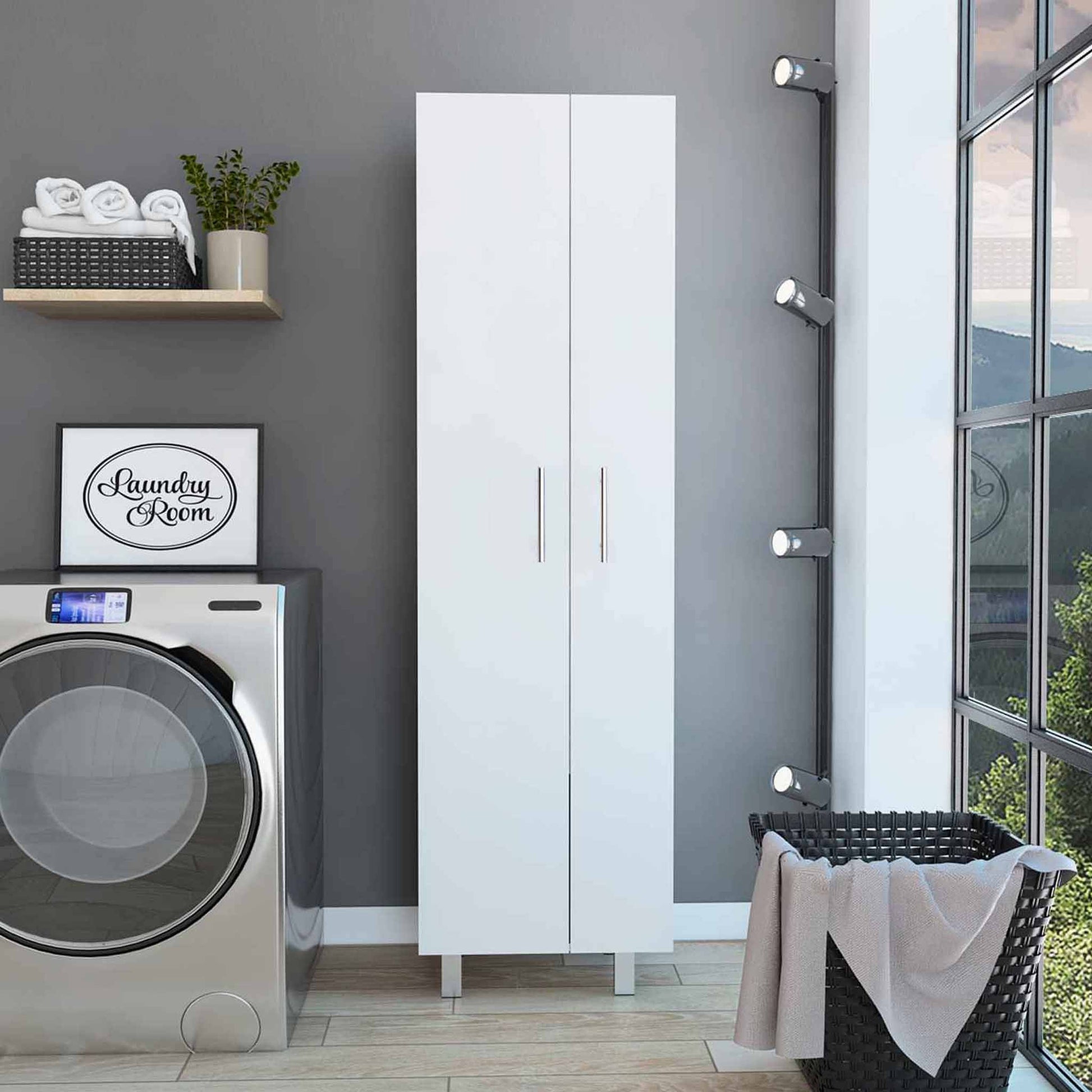 71" White Versatile Tall Pantry Cabinet with Five Shelves-4