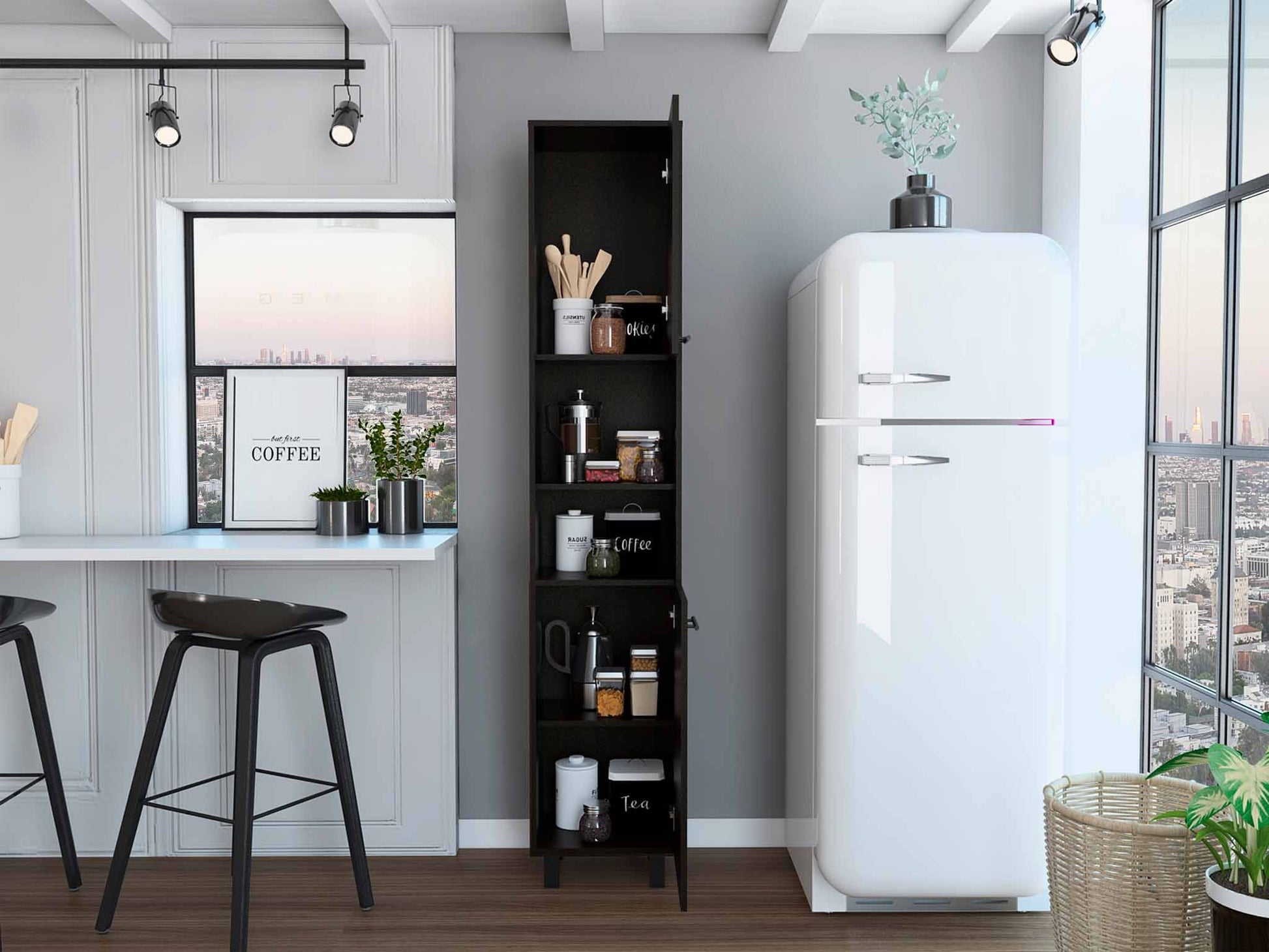 79" Modern Black Pantry Cabinet with Five Shelves-6