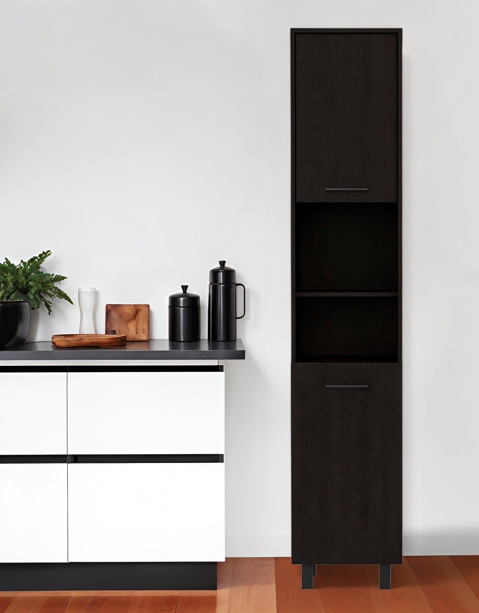79" Modern Black Pantry Cabinet with Five Shelves-0