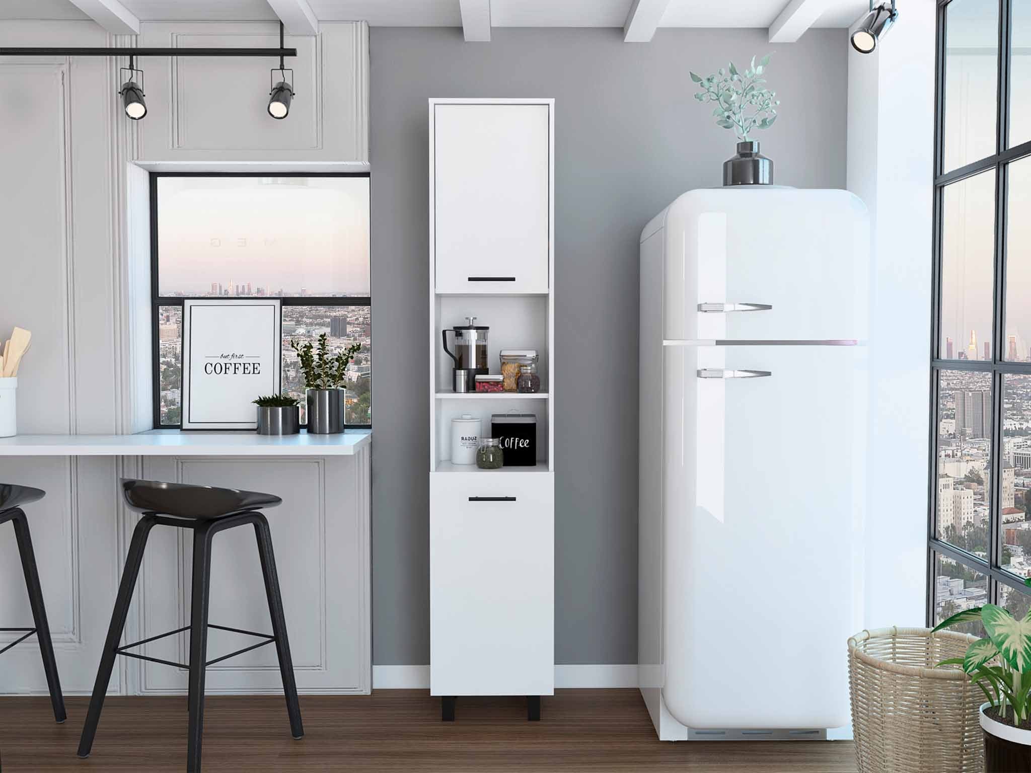 78" Modern White Pantry Cabinet with Five Shelves-5