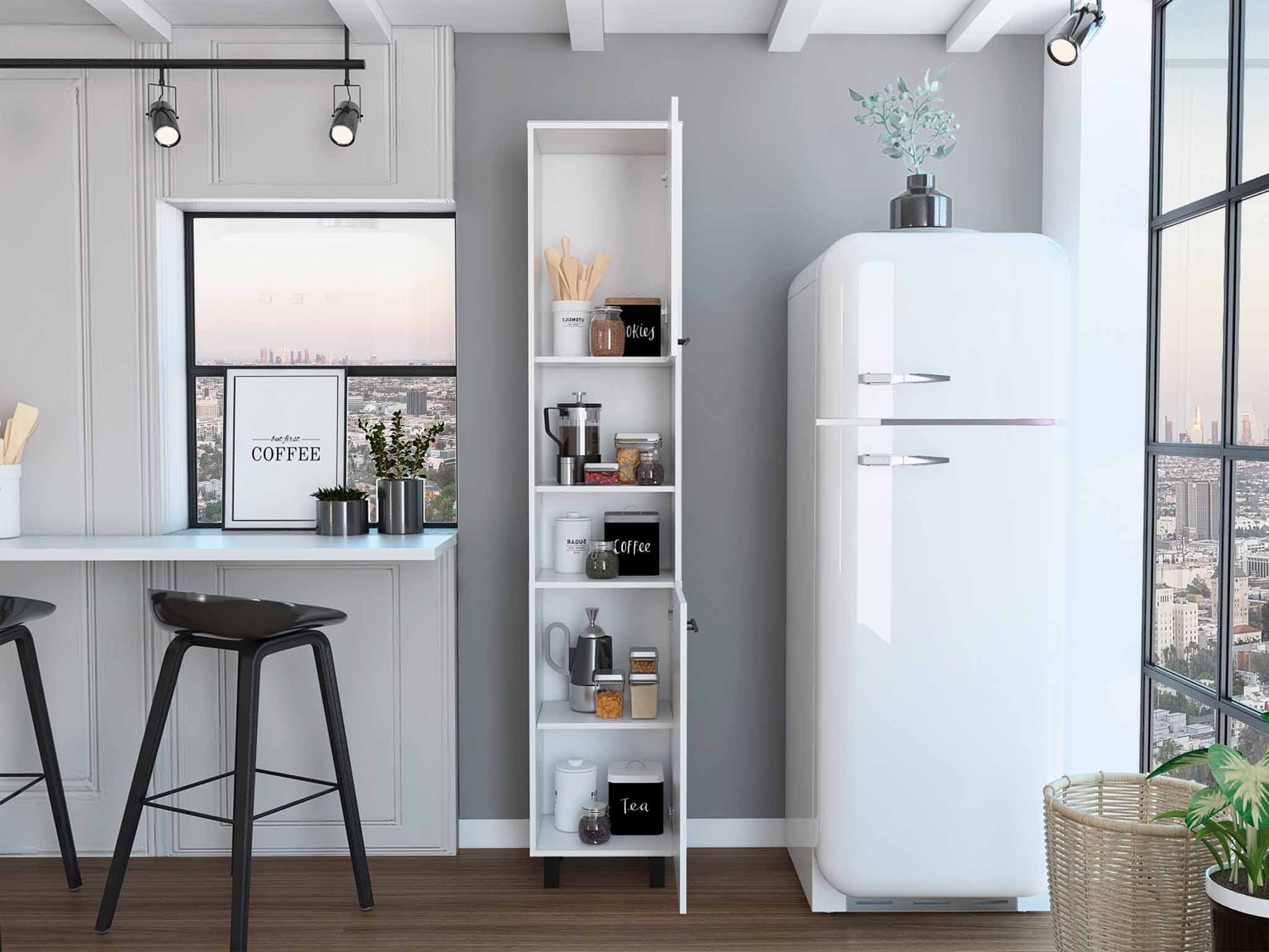 78" Modern White Pantry Cabinet with Five Shelves-6