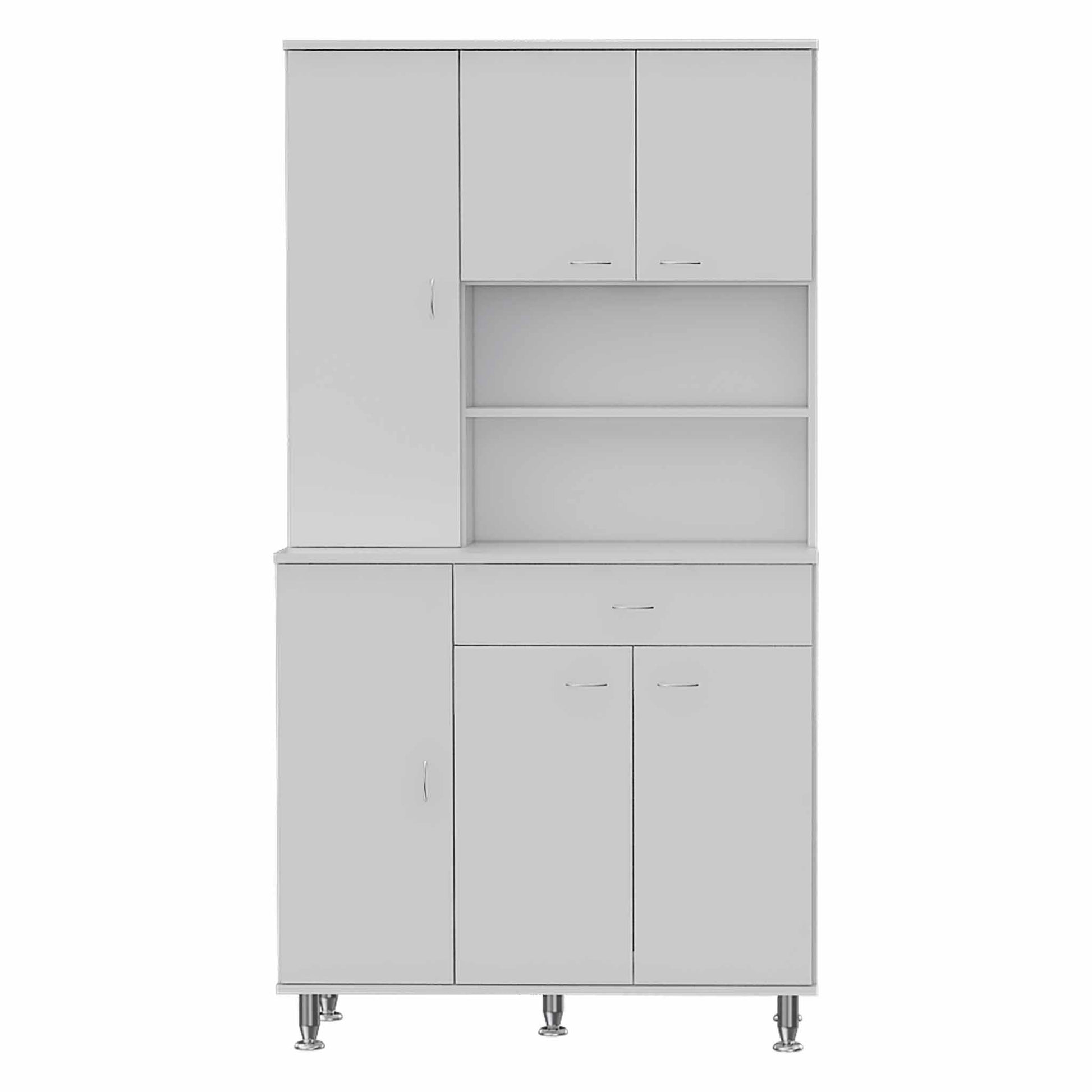 67" White Pantry Cabinet with Five Storage Shelves-3