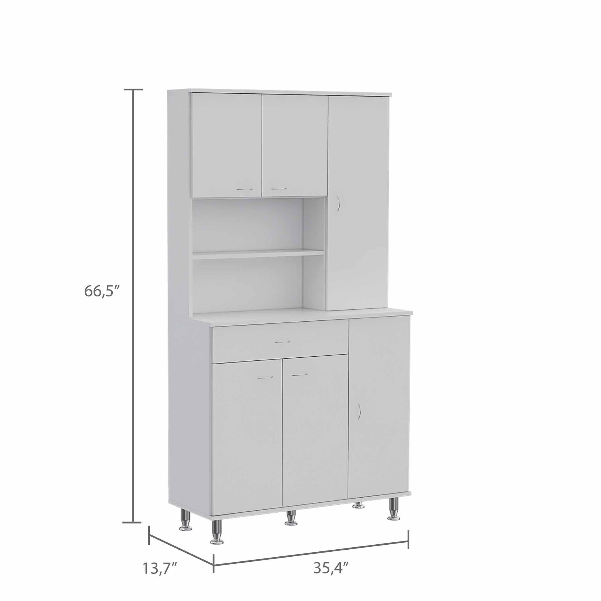 67" White Pantry Cabinet with Five Storage Shelves-7