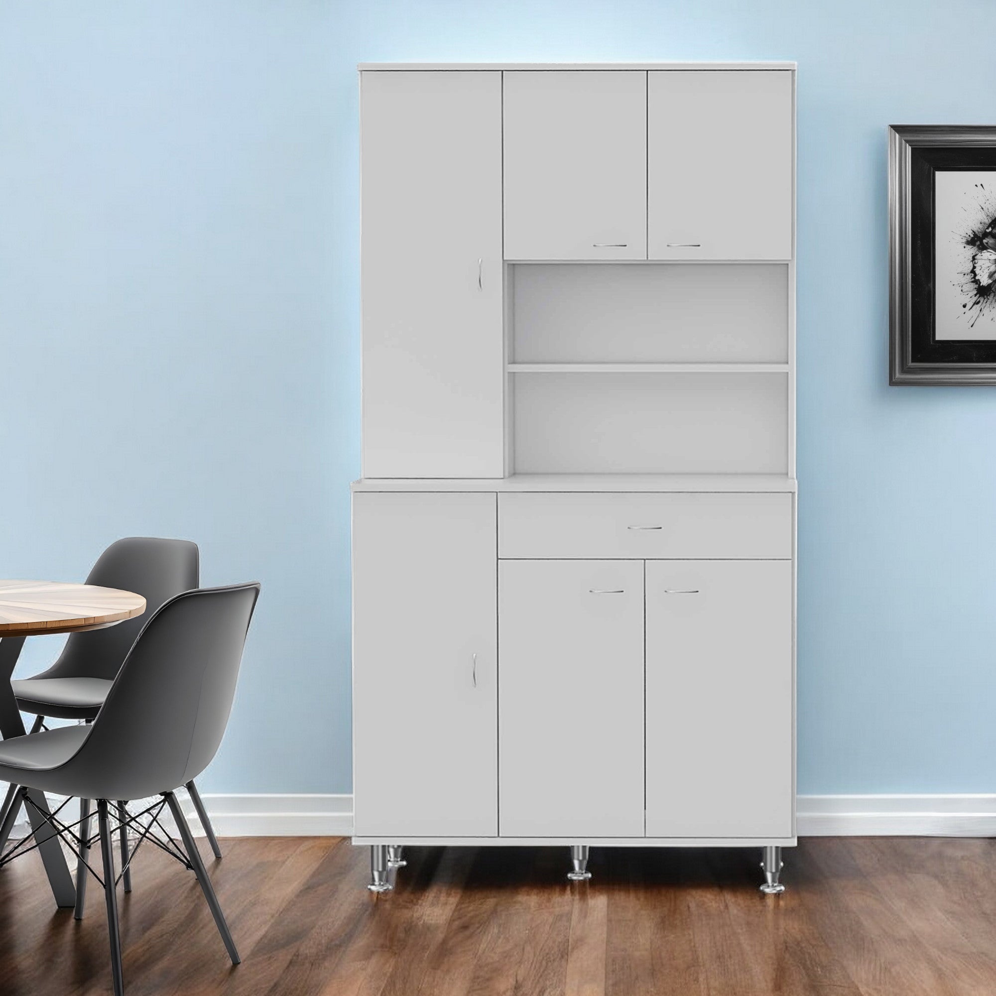 67" White Pantry Cabinet with Five Storage Shelves-0