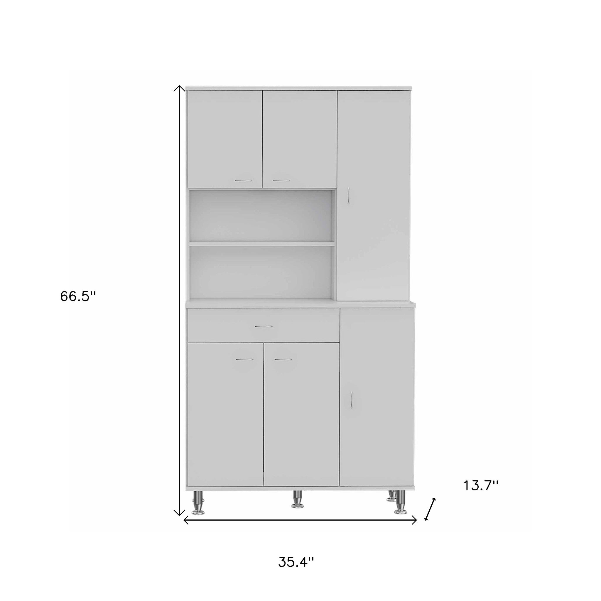 67" White Pantry Cabinet with Five Storage Shelves-6