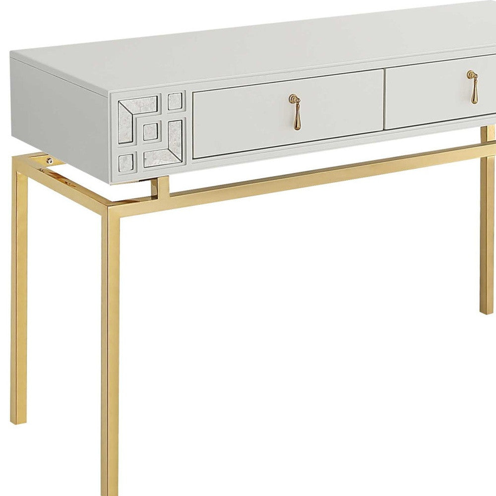 47" White and Gold Mirrored Wood Console Table With Two Drawers-Console Tables-DECOROLALA