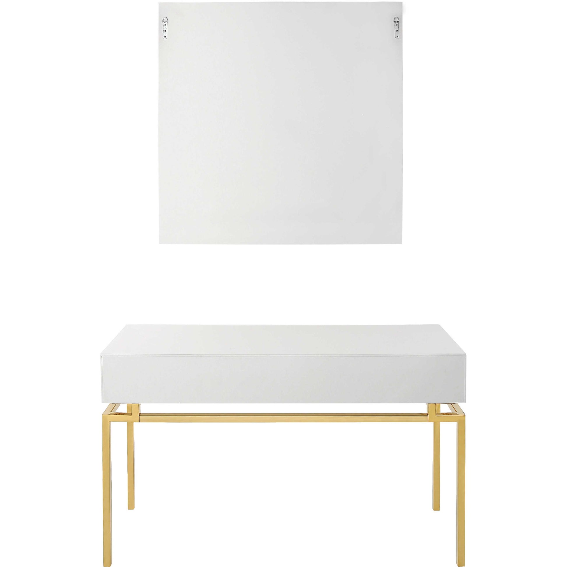 47" White and Gold Mirrored Wood Console Table With Two Drawers-Console Tables-DECOROLALA