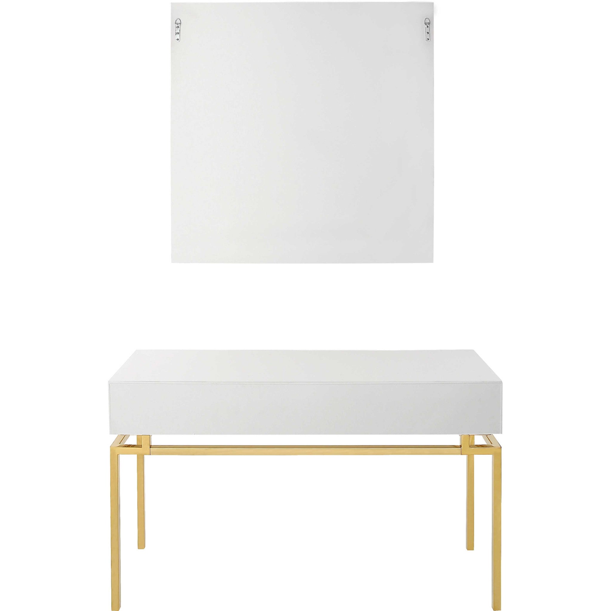 47" White and Gold Mirrored Wood Console Table With Two Drawers-Console Tables-DECOROLALA