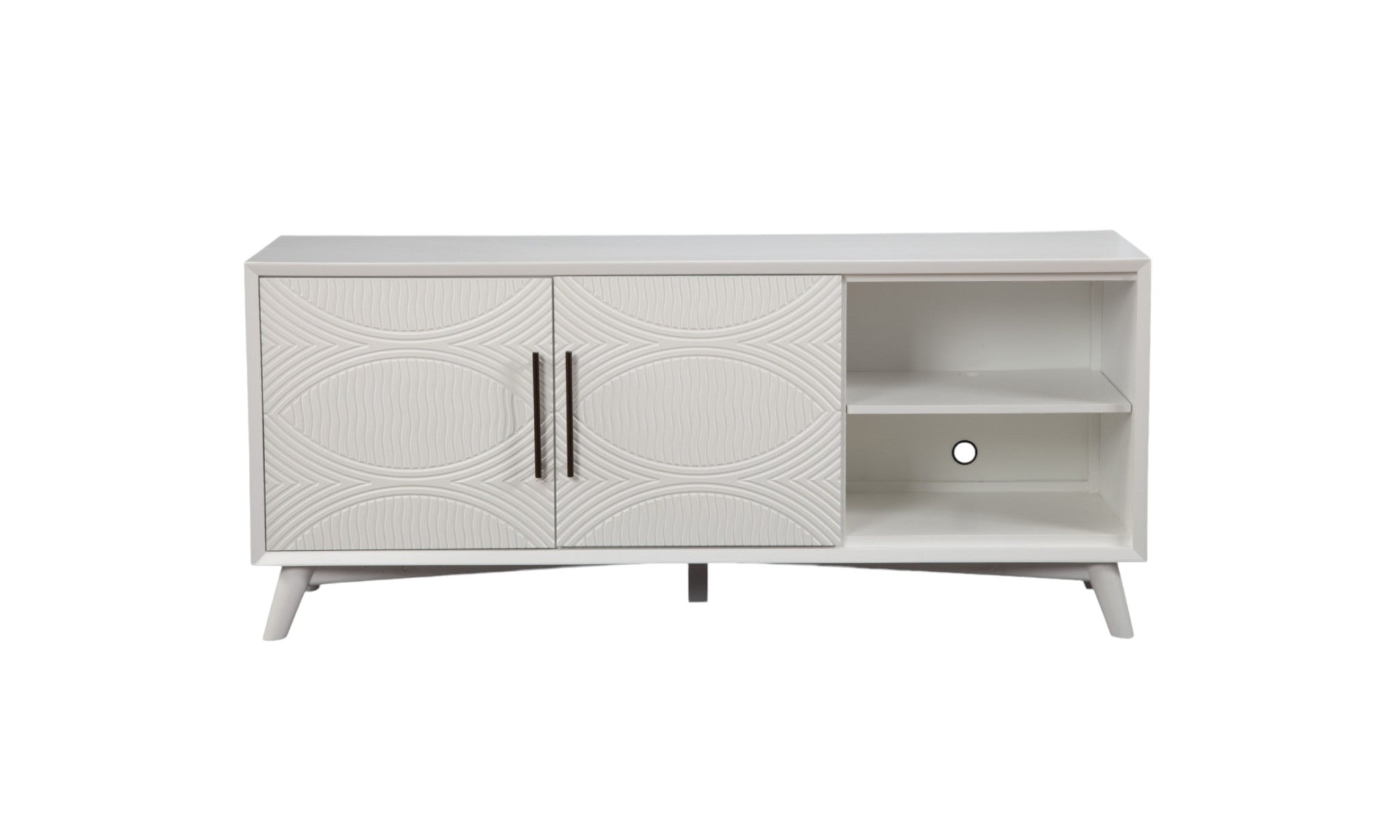 64" White Pine Solid Wood Open Shelving TV Stand-TV Stands-DECOROLALA