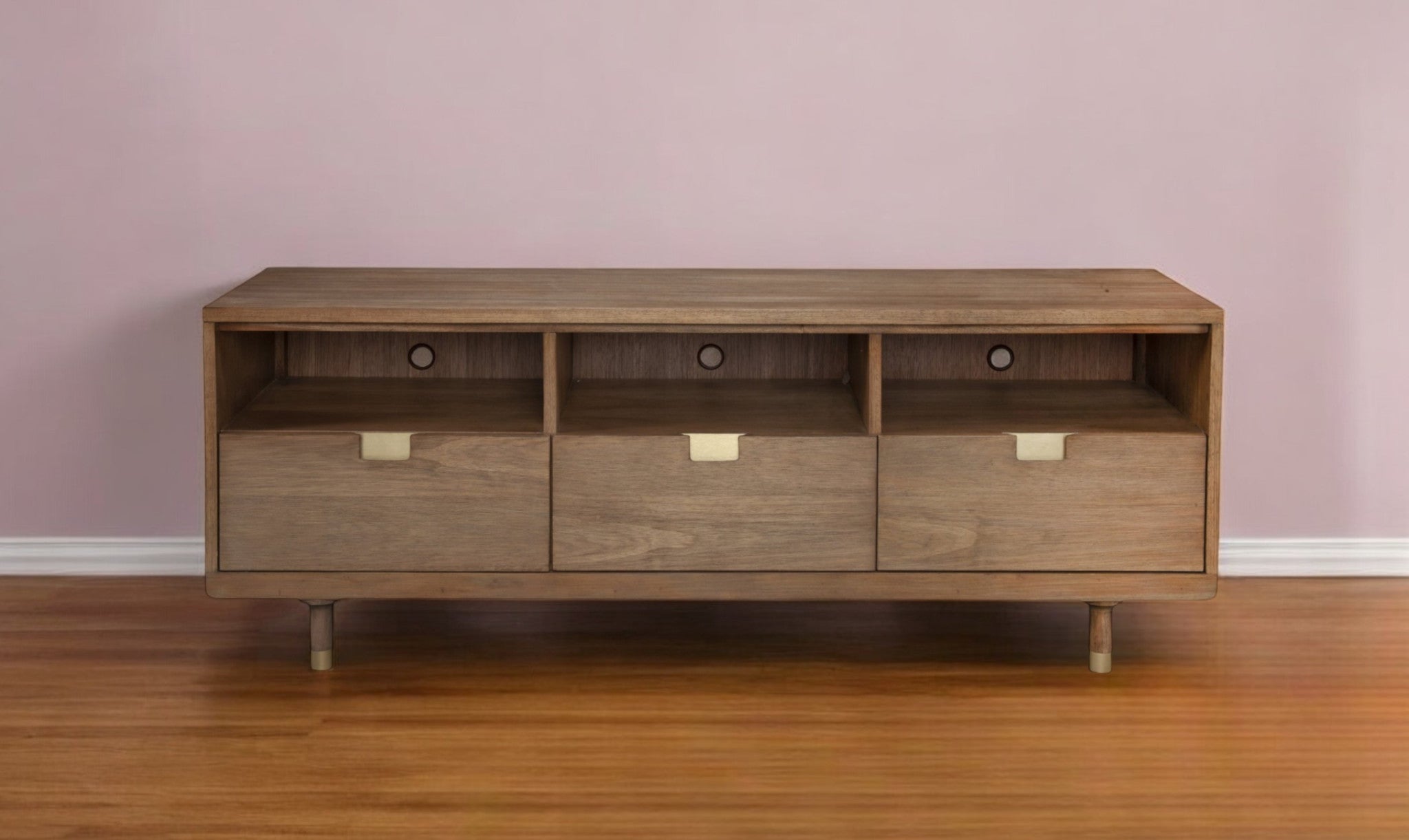 64" Sand Solid Wood Open shelving TV Stand-TV Stands-DECOROLALA