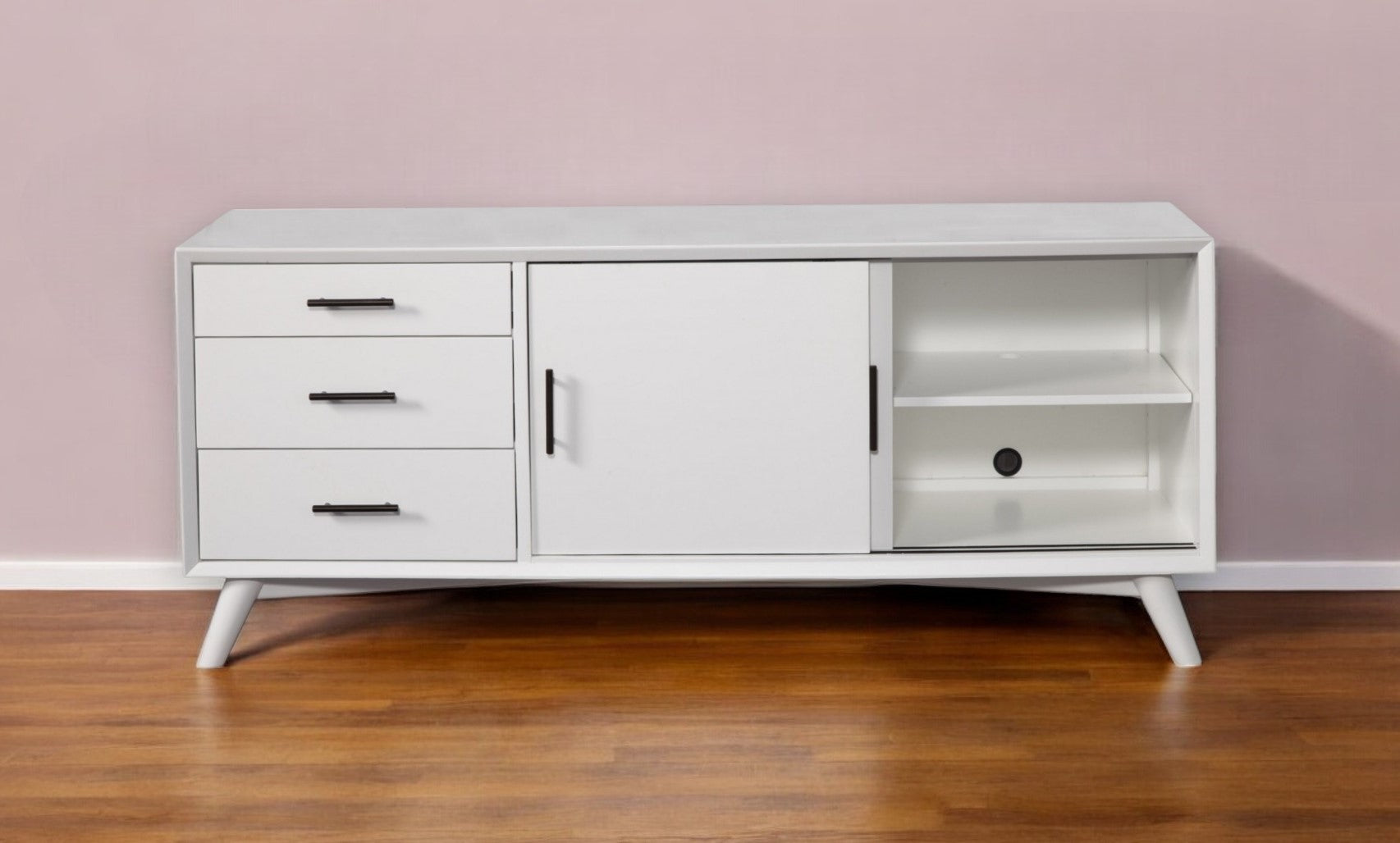 64" White Mahogany Solid Wood Enclosed and Open Storage TV Stand-TV Stands-DECOROLALA