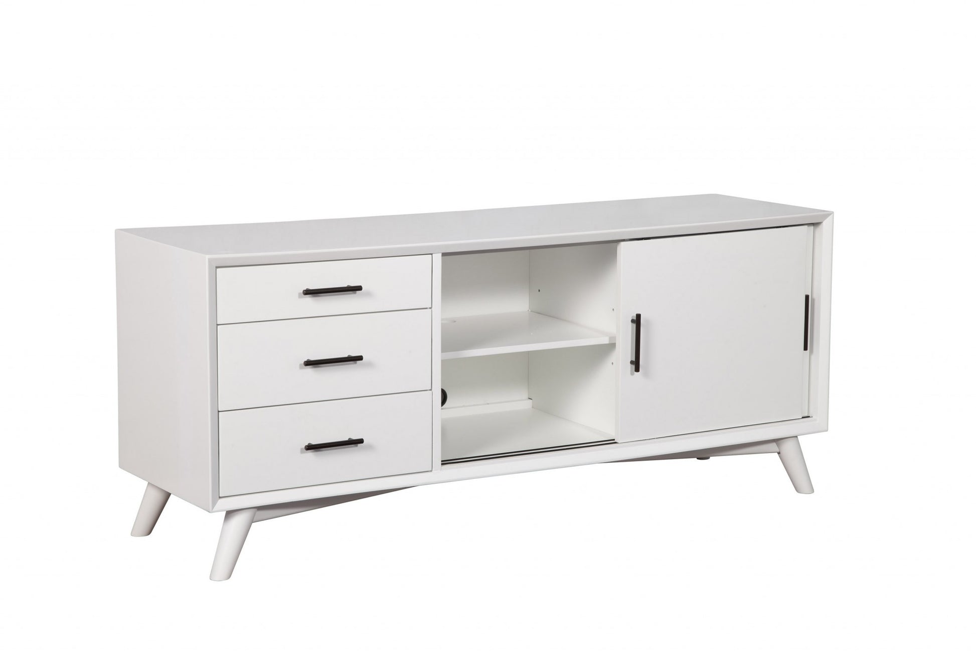 64" White Mahogany Solid Wood Enclosed and Open Storage TV Stand-TV Stands-DECOROLALA