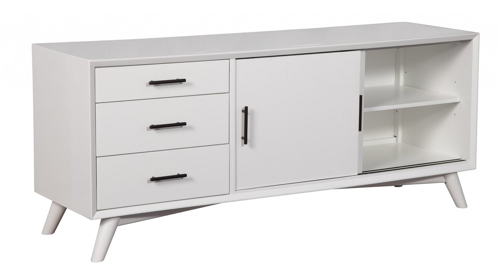 64" White Mahogany Solid Wood Enclosed and Open Storage TV Stand-TV Stands-DECOROLALA